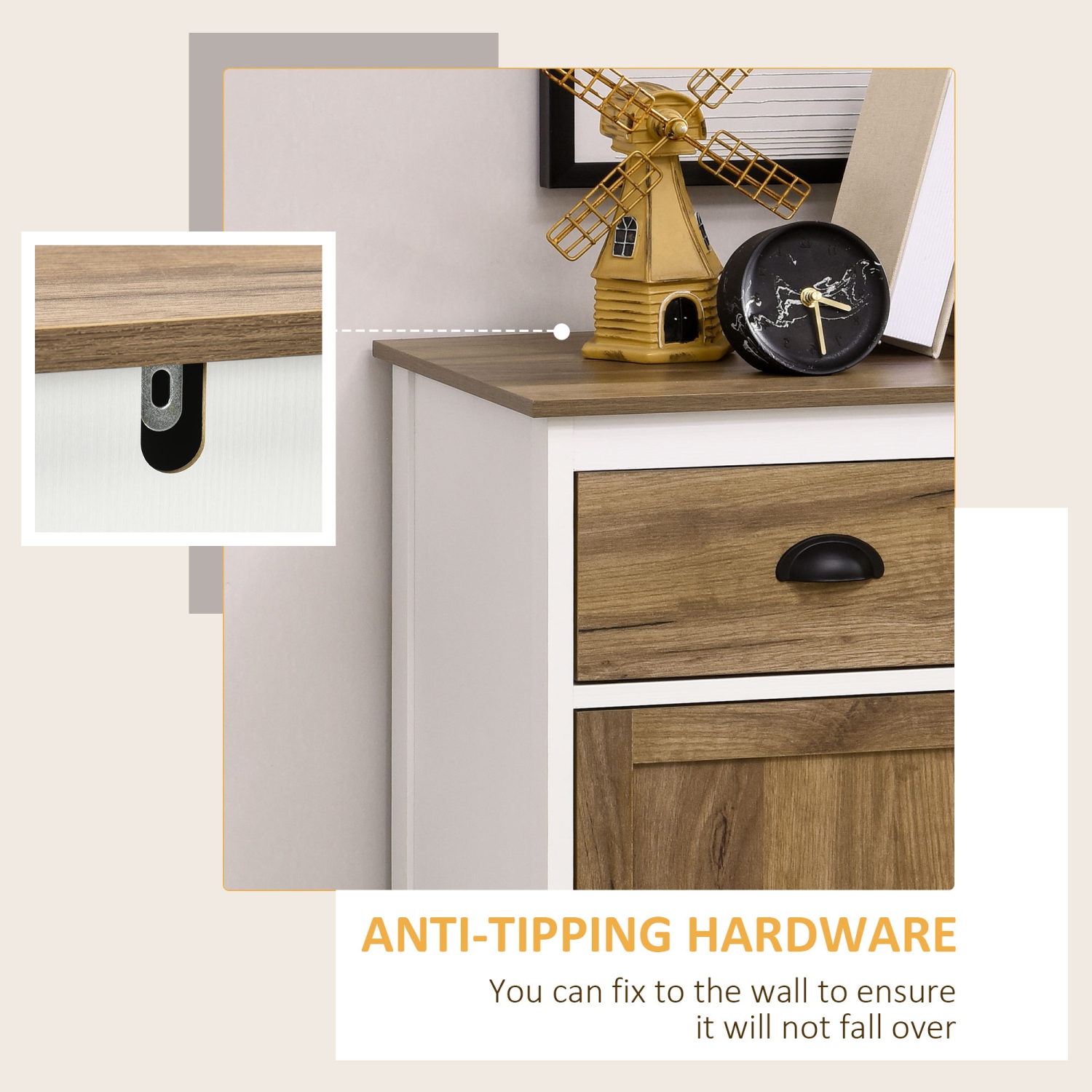 HOMCOM Farmhouse Storage Cabinet, Sideboard Kitchen Cabinet with Drawer, Double Doors and Shelves, Distressed Wood Grain