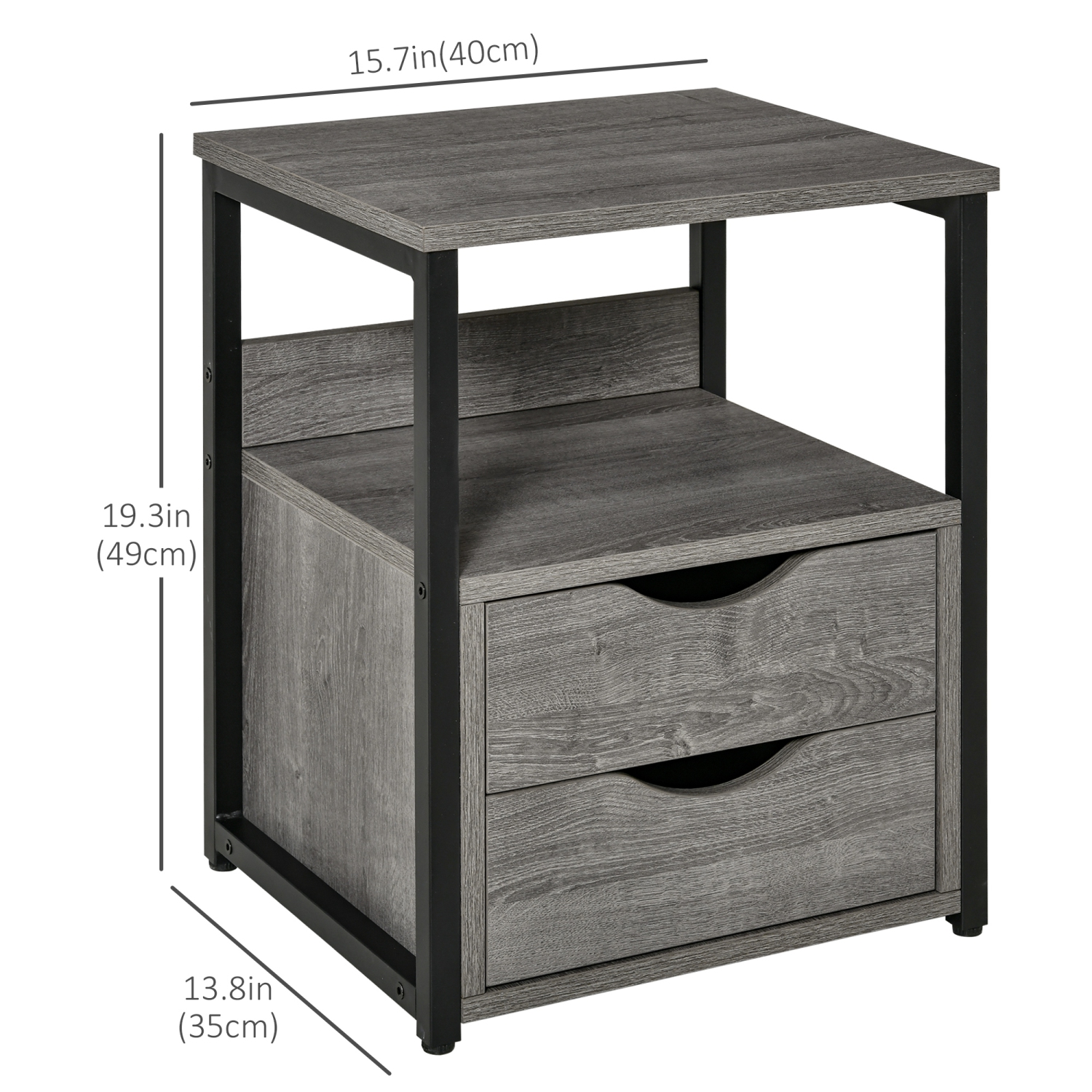 Table de chevet HOMCOM avec 2 tiroirs, table d'appoint industrielle avec tablette de rangement, table d'appoint pour chambre, salon, gris