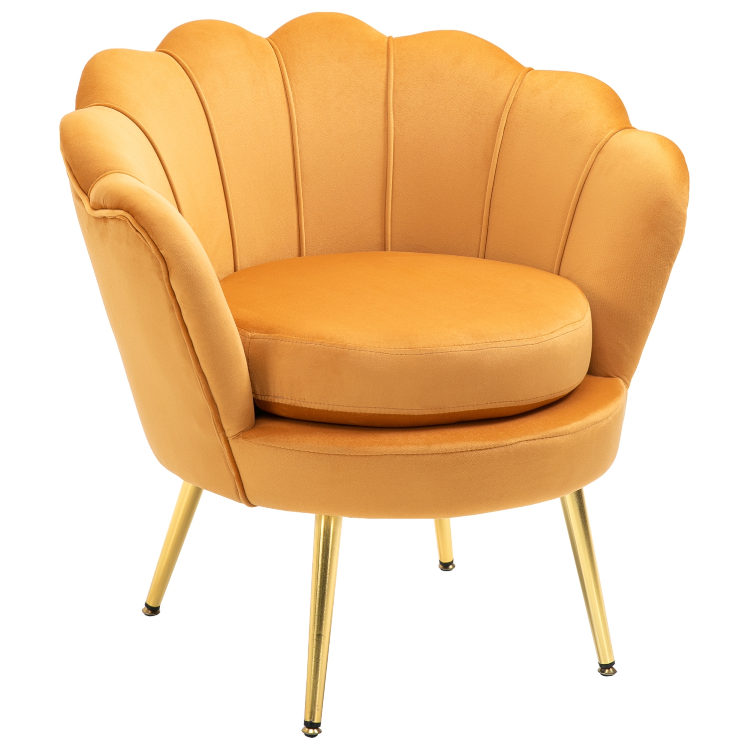 HOMCOM Modern Accent Chair, Velvet-Touch Fabric Leisure Club Chair with Gold Metal Legs for Bedroom, Yellow