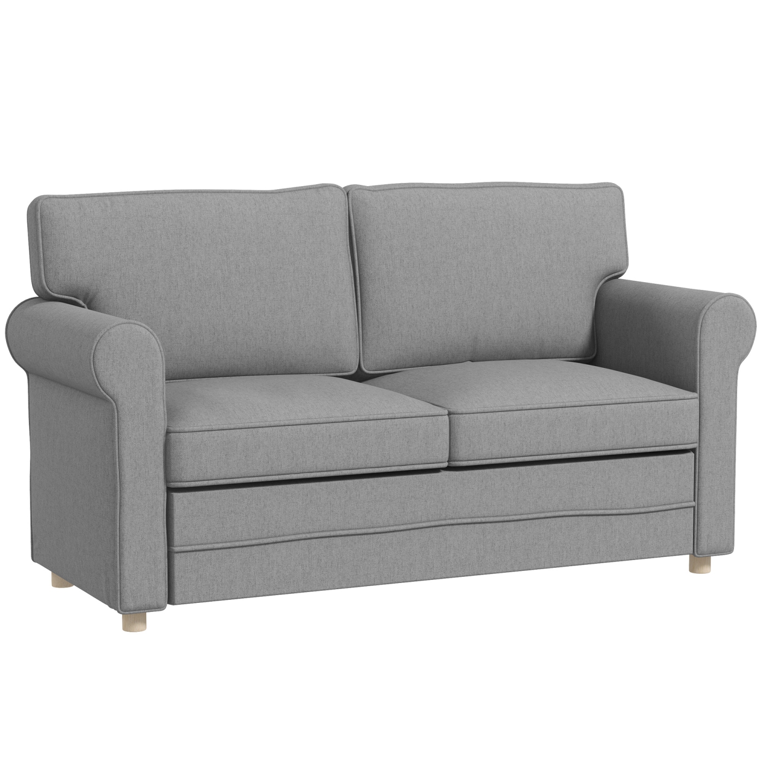 HOMCOM 59" Loveseat Sofa for Bedroom, Modern Love Seats Furniture, Upholstered 2 Seater Couch with Solid Steel Frame and Beech Wood Legs, Med Grey