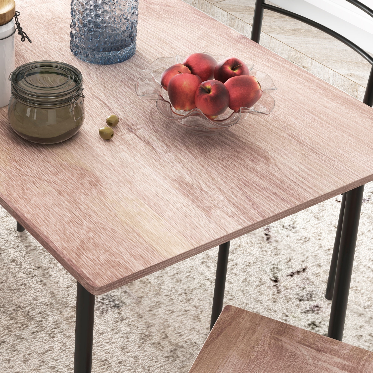 HOMCOM – Ensemble de 5 tables à manger pour 4, table de cuisine compacte et 4 chaises, rectangle, cadre en acier pour salle à manger, chêne