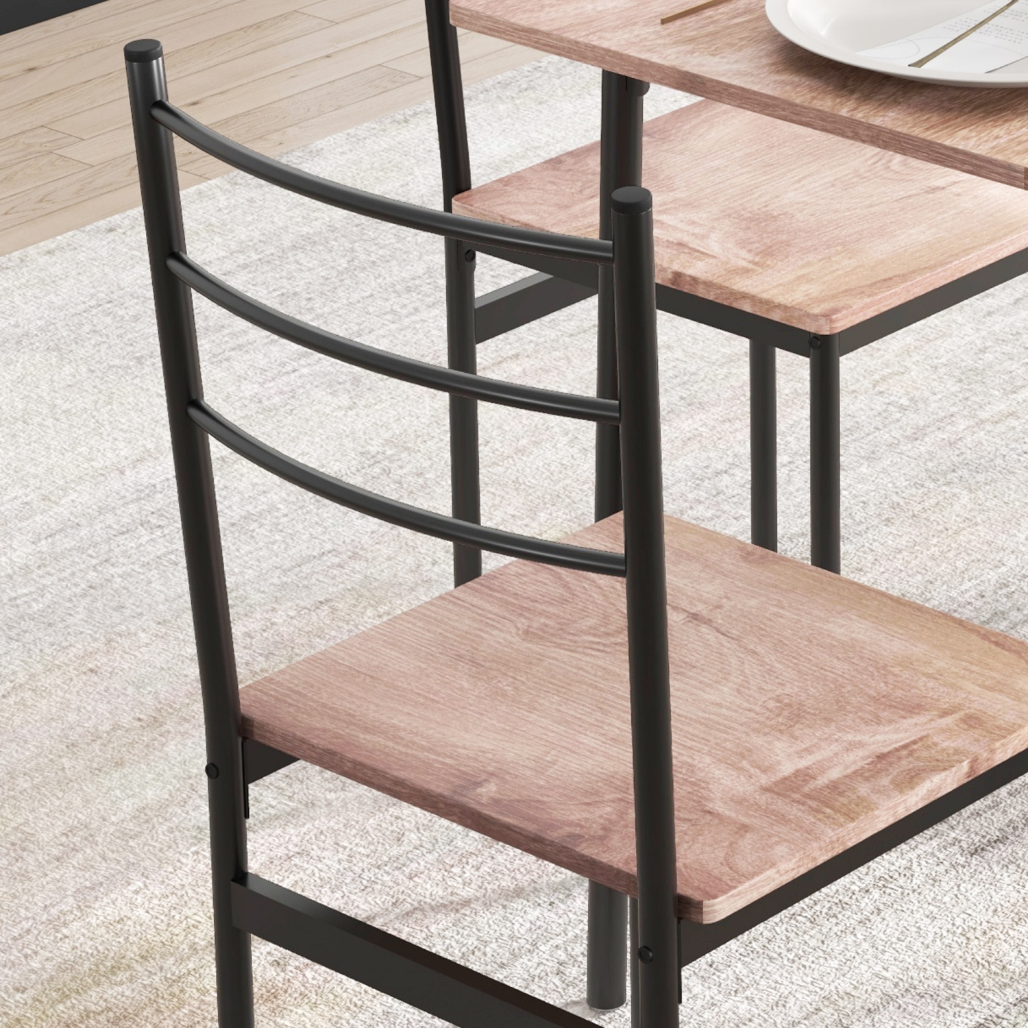 HOMCOM – Ensemble de 5 tables à manger pour 4, table de cuisine compacte et 4 chaises, rectangle, cadre en acier pour salle à manger, chêne