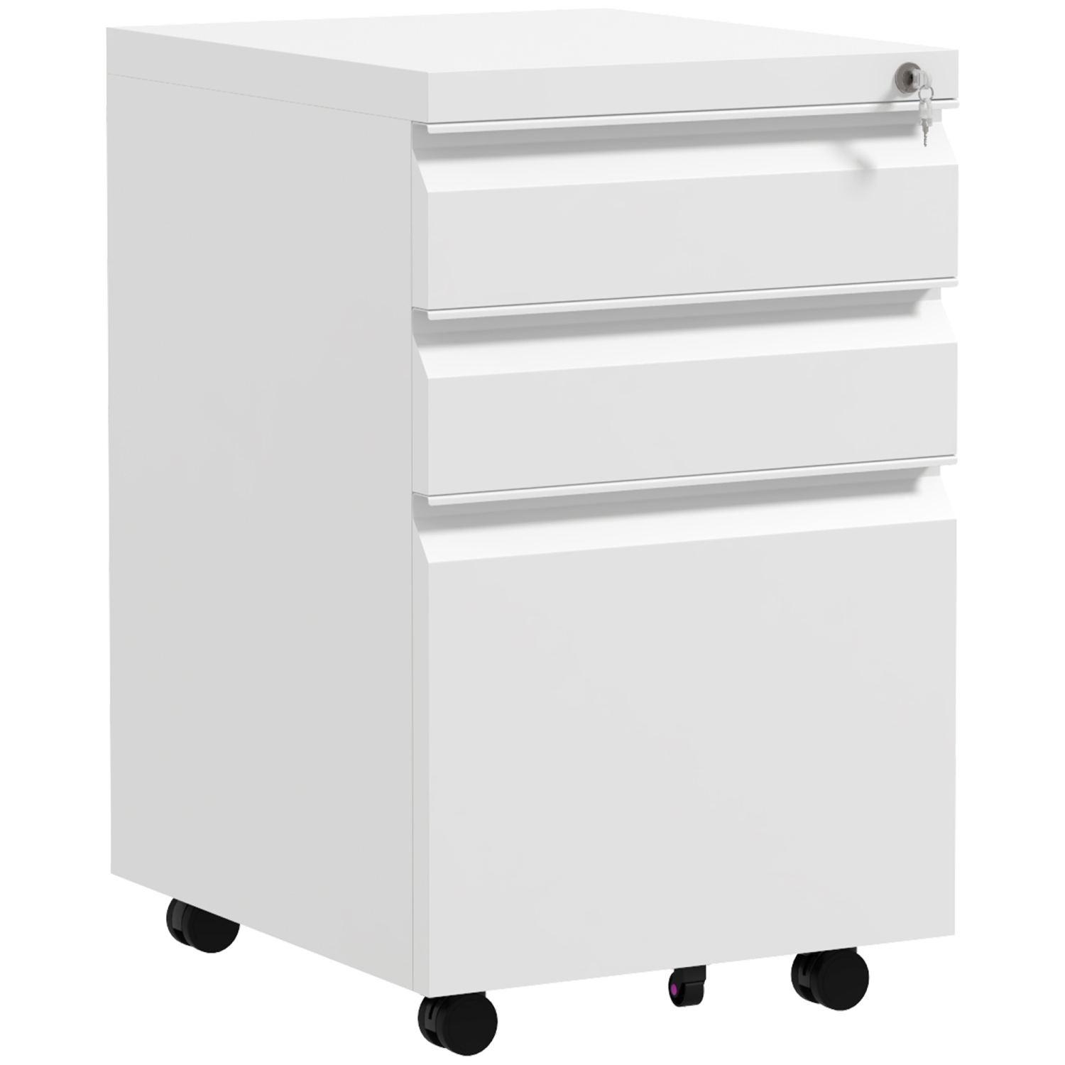 Vinsetto 3 Drawer File Cabinet with Lock, Steel Vertical Filing Cabinet with 5 Wheels and Hanging Bar for A4/Legal/Letter Size Files, Printer Stand