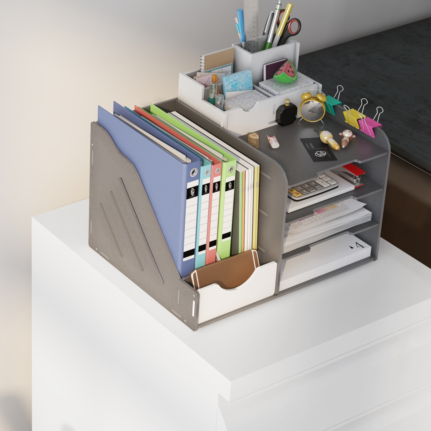 Vinsetto 3 Drawer File Cabinet with Lock, Steel Vertical Filing Cabinet with 5 Wheels and Hanging Bar for A4/Legal/Letter Size Files, Printer Stand