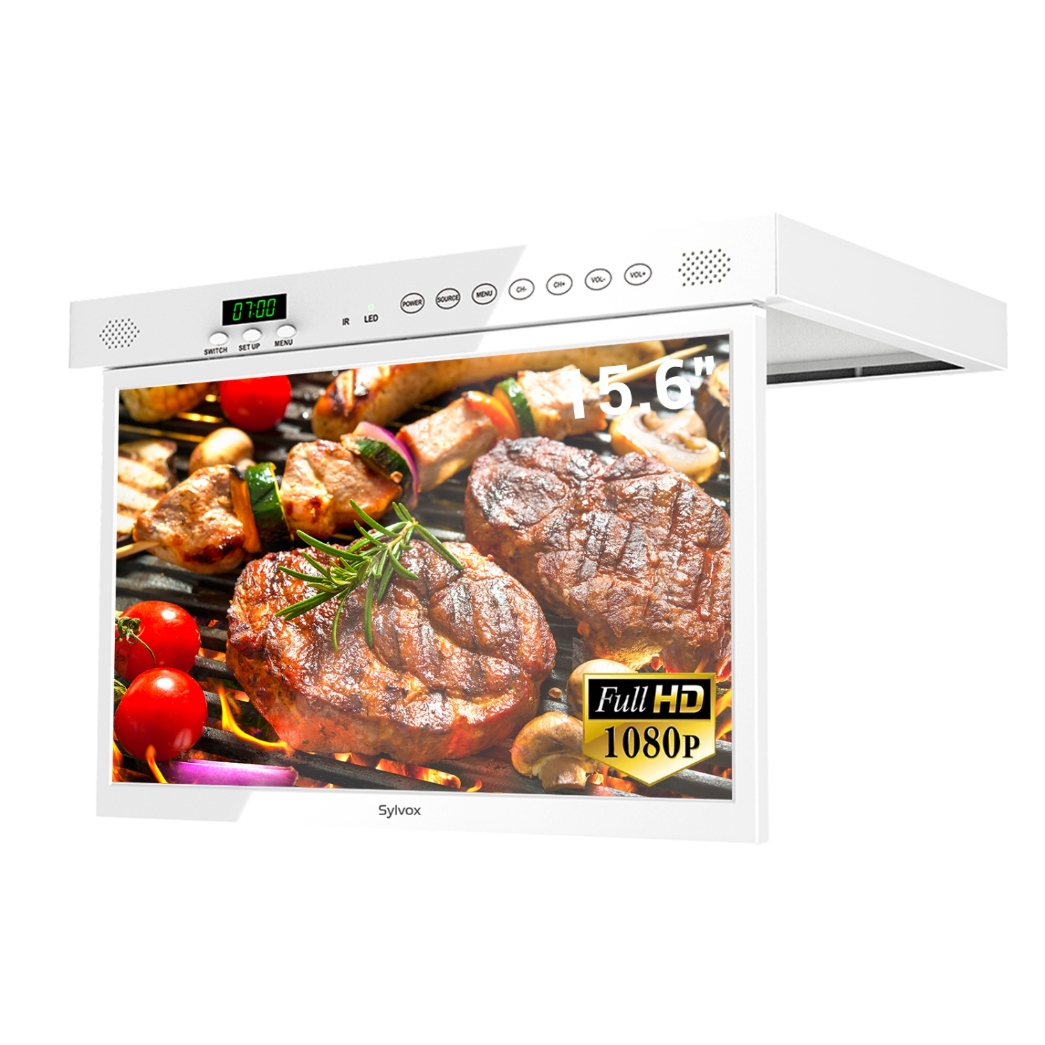 SYLVOX Kitchen TV, 15,6&nbsp;po TV sous armoire, 1080P Televison pour cuisine, téléviseur intelligent intégré Google Play, prise en charge Wi-Fi
