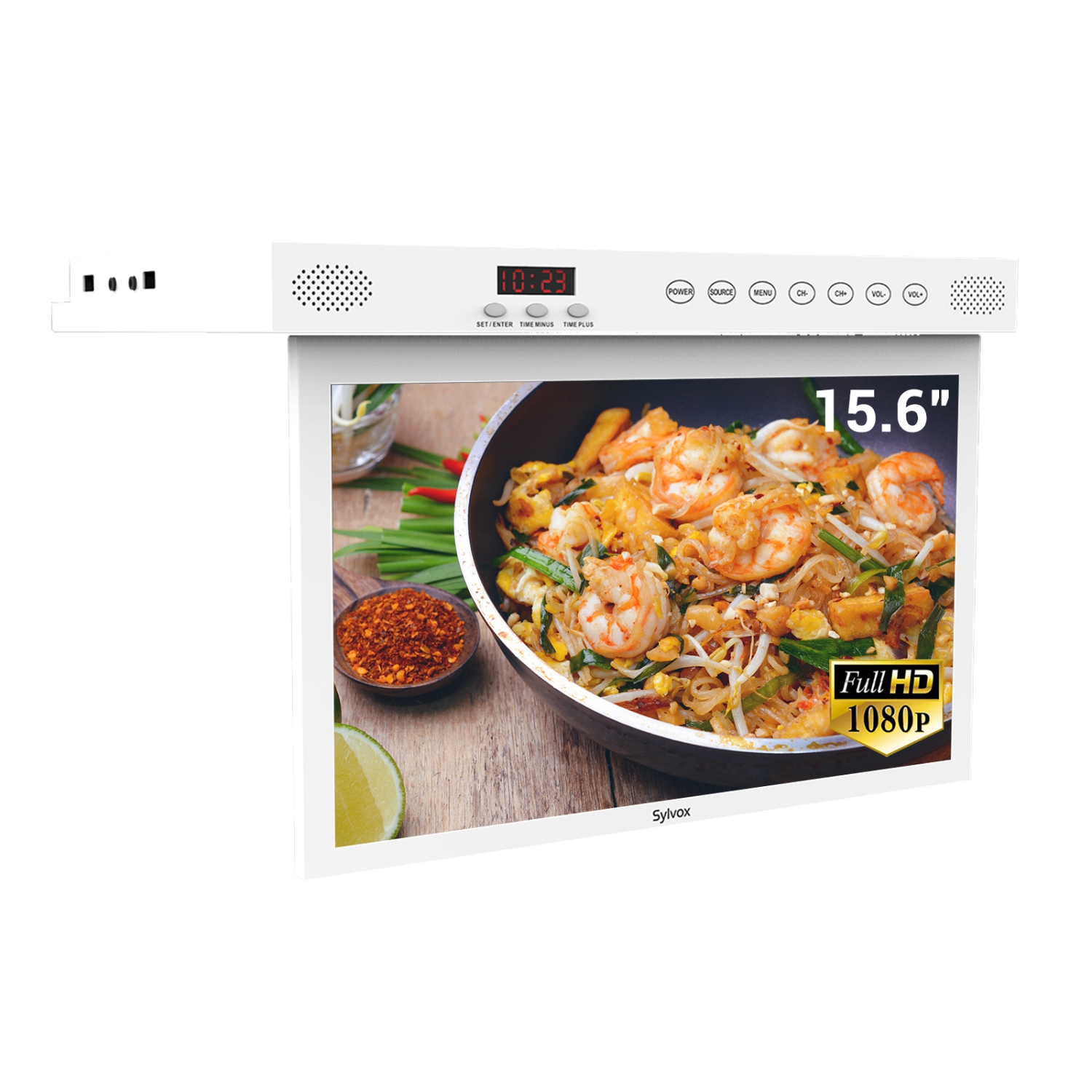 SYLVOX Kitchen TV, 15,6&nbsp;po TV sous armoire, 1080P Televison pour cuisine, téléviseur intelligent intégré Google Play, prise en charge Wi-Fi