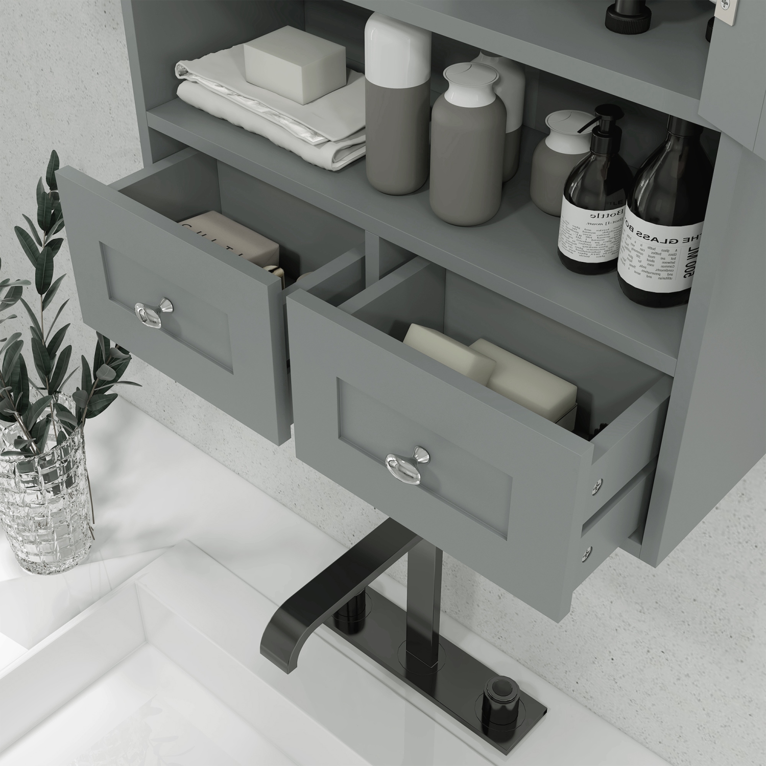 kleankin Bathroom Wall Cabinet, Medicine Cabinet, Over Toilet Storage Cabinet with Shelf and Drawers for Hallway, Living Room, Grey