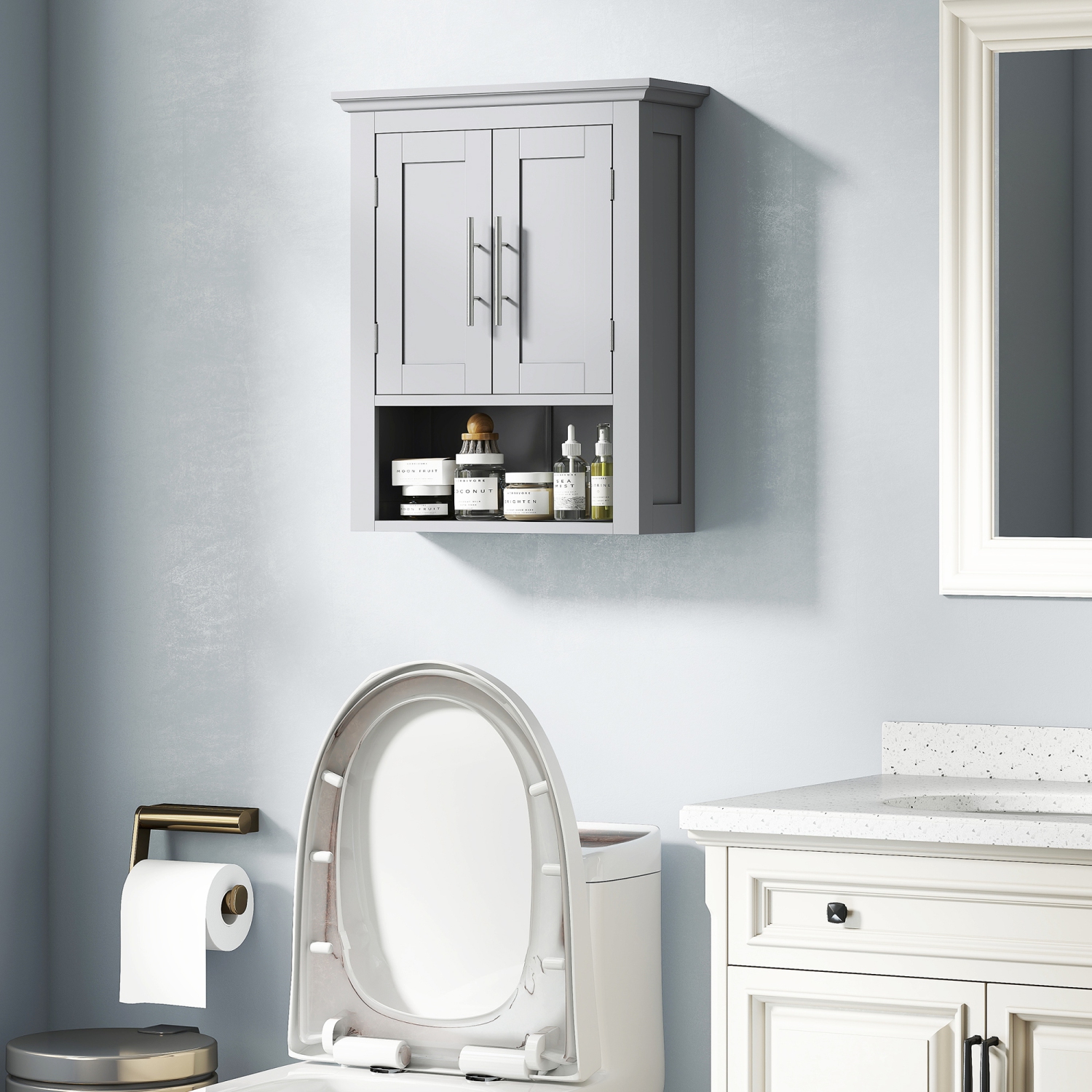 Armoire murale de salle de bain kleankin, armoire à pharmacie, armoire de rangement pour toilettes avec tablette pour salon et entrée, gris