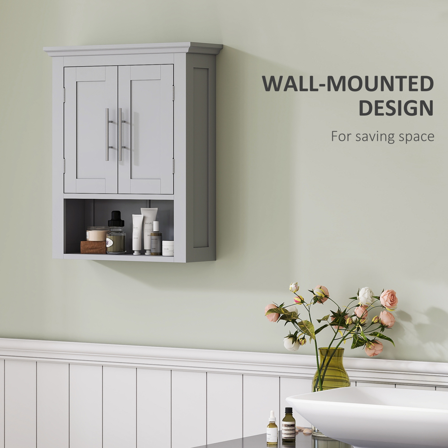 Armoire murale de salle de bain kleankin, armoire à pharmacie, armoire de rangement pour toilettes avec tablette pour salon et entrée, gris