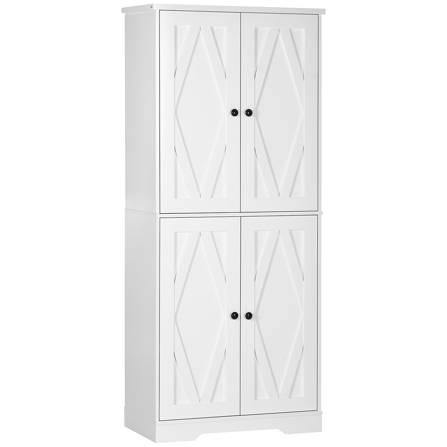 HOMCOM 71" Kitchen Pantry Cabinet, Farmhouse Tall Buffet Storage Cabinet with 4 Barn Doors and Adjustable Shelves, White