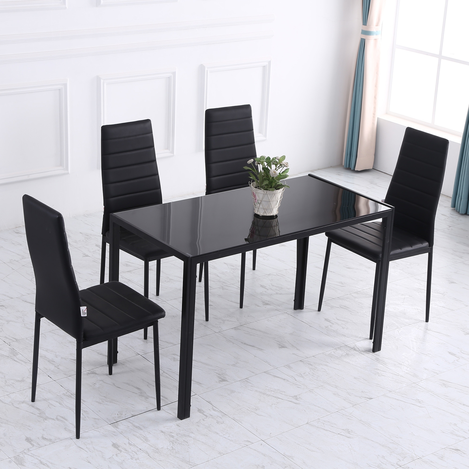 HOMCOM – Table de salle à manger rectangulaire pour 4&nbsp;personnes, table de cuisine moderne avec surface en verre trempé et pattes en métal pour