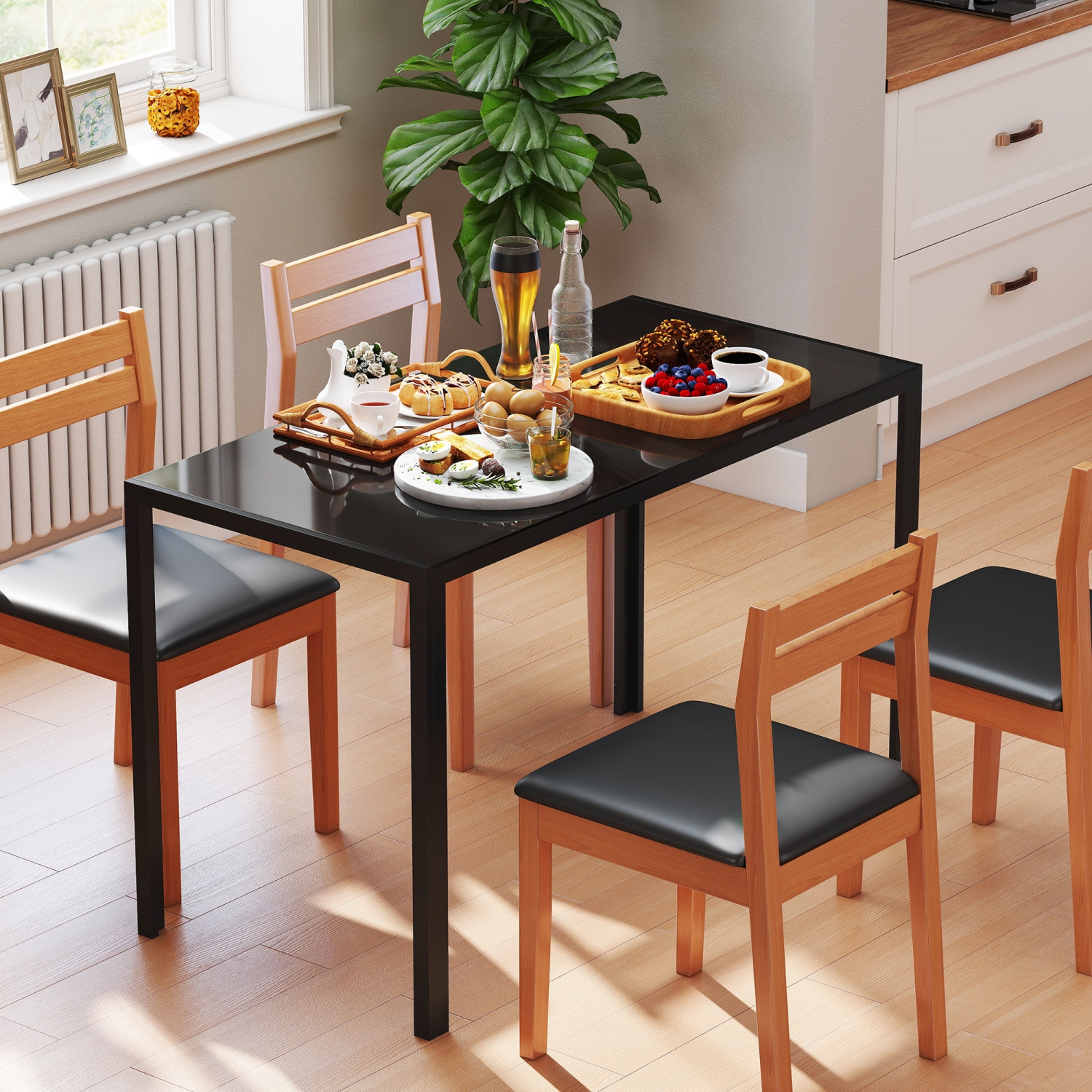 HOMCOM – Table de salle à manger rectangulaire pour 4&nbsp;personnes, table de cuisine moderne avec surface en verre trempé et pattes en métal pour