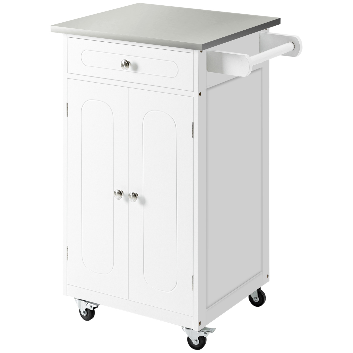 HOMCOM Kitchen Cart, Small Kitchen Island, Stainless Steel Top Utility Trolley on Wheels with Storage Drawer for Dining Room, Kitchen