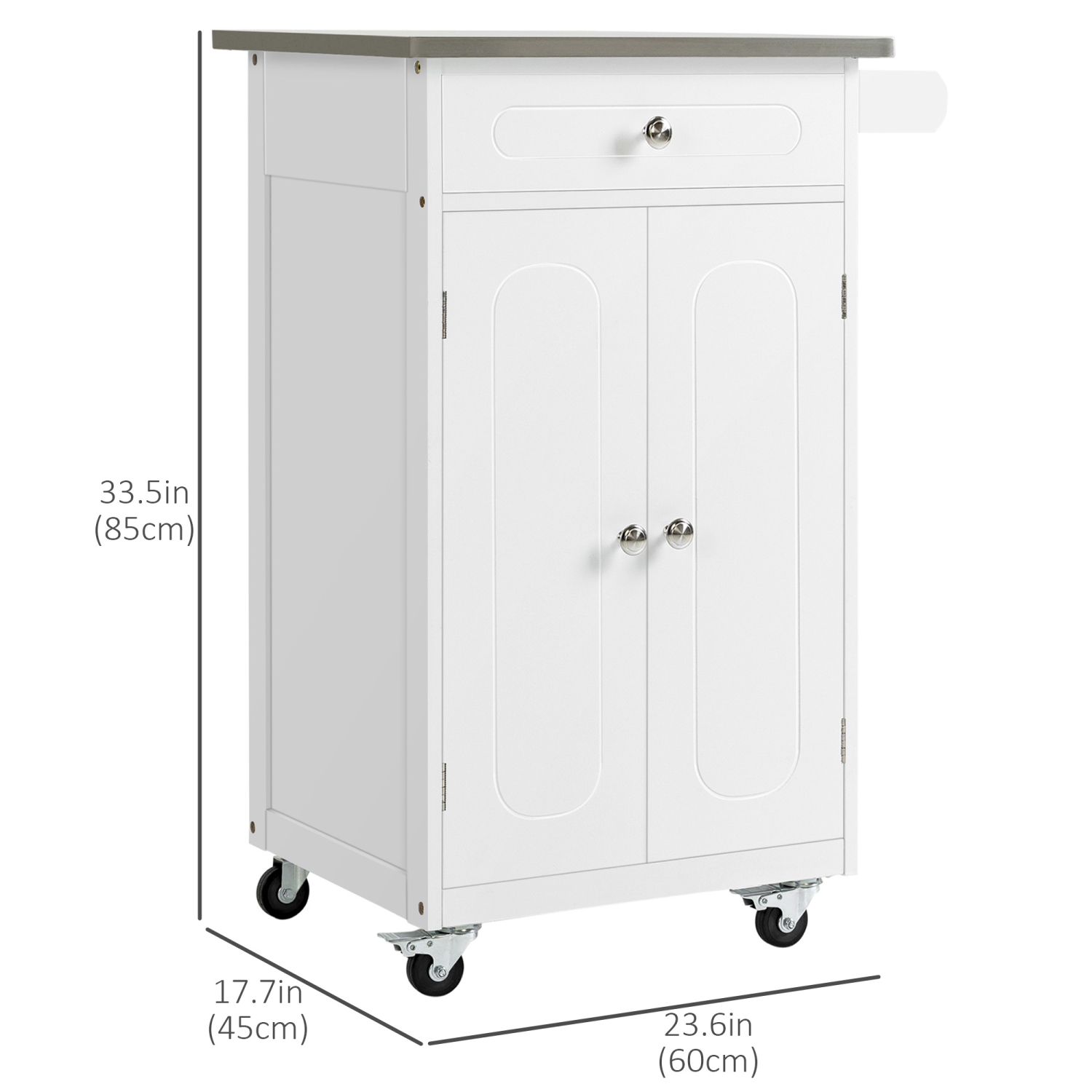 HOMCOM Kitchen Cart, Small Kitchen Island, Stainless Steel Top Utility Trolley on Wheels with Storage Drawer for Dining Room, Kitchen