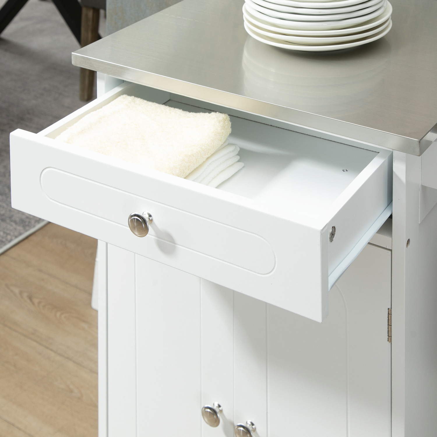 HOMCOM Kitchen Cart, Small Kitchen Island, Stainless Steel Top Utility Trolley on Wheels with Storage Drawer for Dining Room, Kitchen