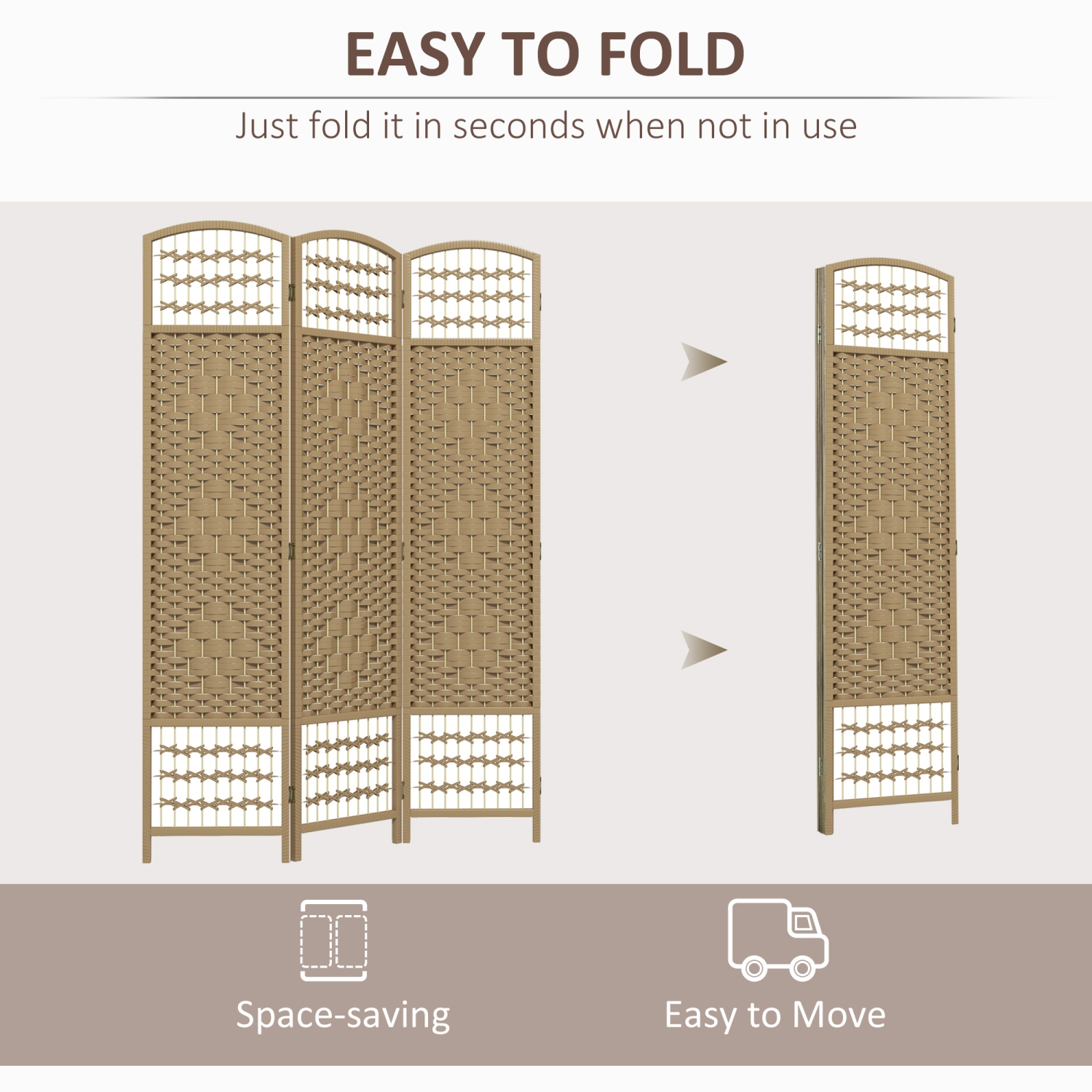 HOMCOM 3 Panel Room Divider, 5.6 ft Tall Folding Privacy Screen, Wave Fiber Freestanding Partition Wall Divider for Home Office, Natural