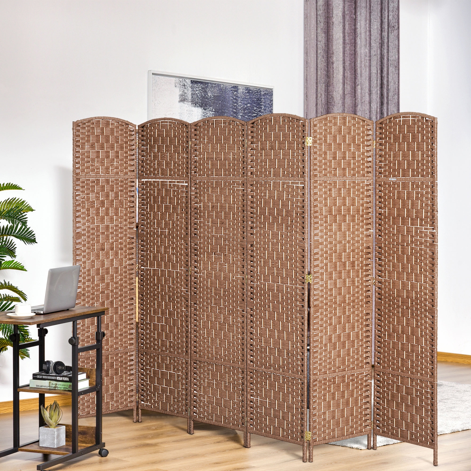 HOMCOM 6 Panels Room Divider, 6 Ft Tall Indoor Portable Folding Privacy Screens, Hand-Woven Double Hinged Freestanding Partition Wall Divider for