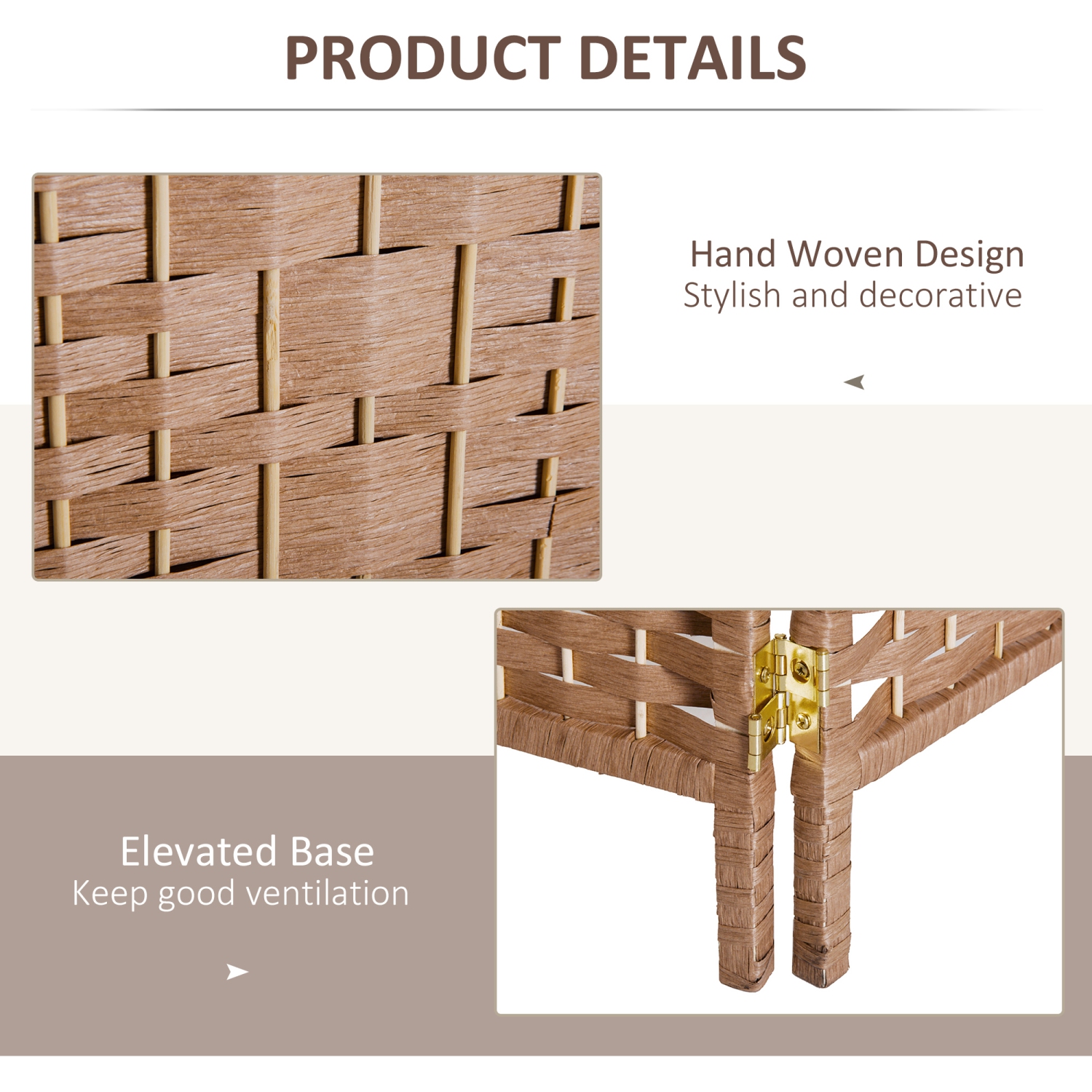 HOMCOM 6 Panels Room Divider, 6 Ft Tall Indoor Portable Folding Privacy Screens, Hand-Woven Double Hinged Freestanding Partition Wall Divider for