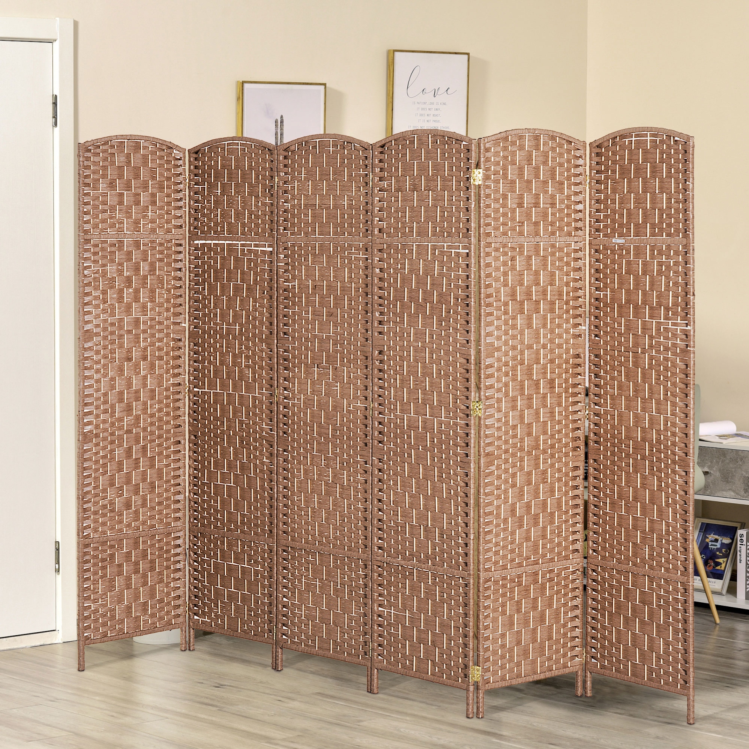 HOMCOM 6 Panels Room Divider, 6 Ft Tall Indoor Portable Folding Privacy Screens, Hand-Woven Double Hinged Freestanding Partition Wall Divider for