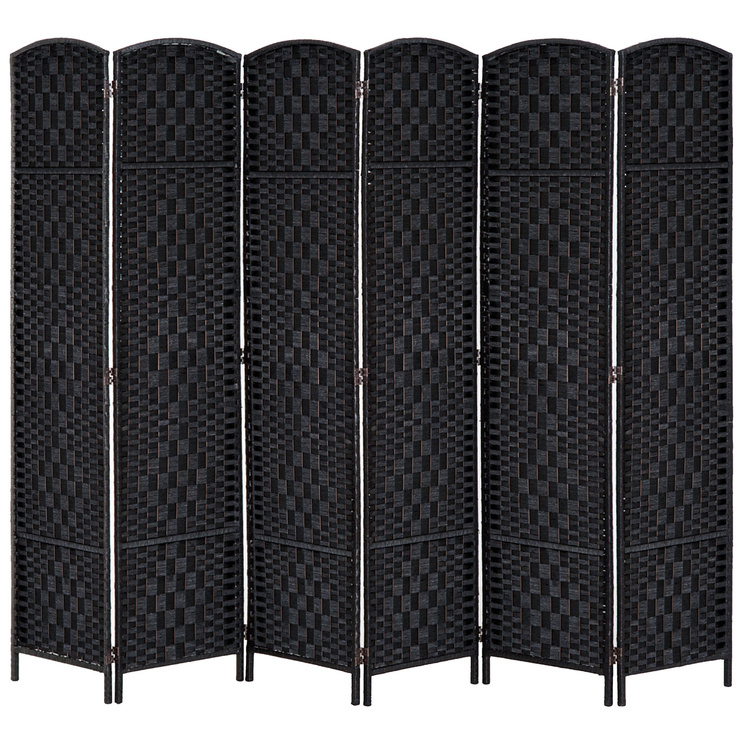 HOMCOM 6 Panels Room Divider, 6 Ft Tall Indoor Portable Folding Privacy Screens, Hand-Woven Double Hinged Freestanding Partition Wall Divider for Home Office, Black