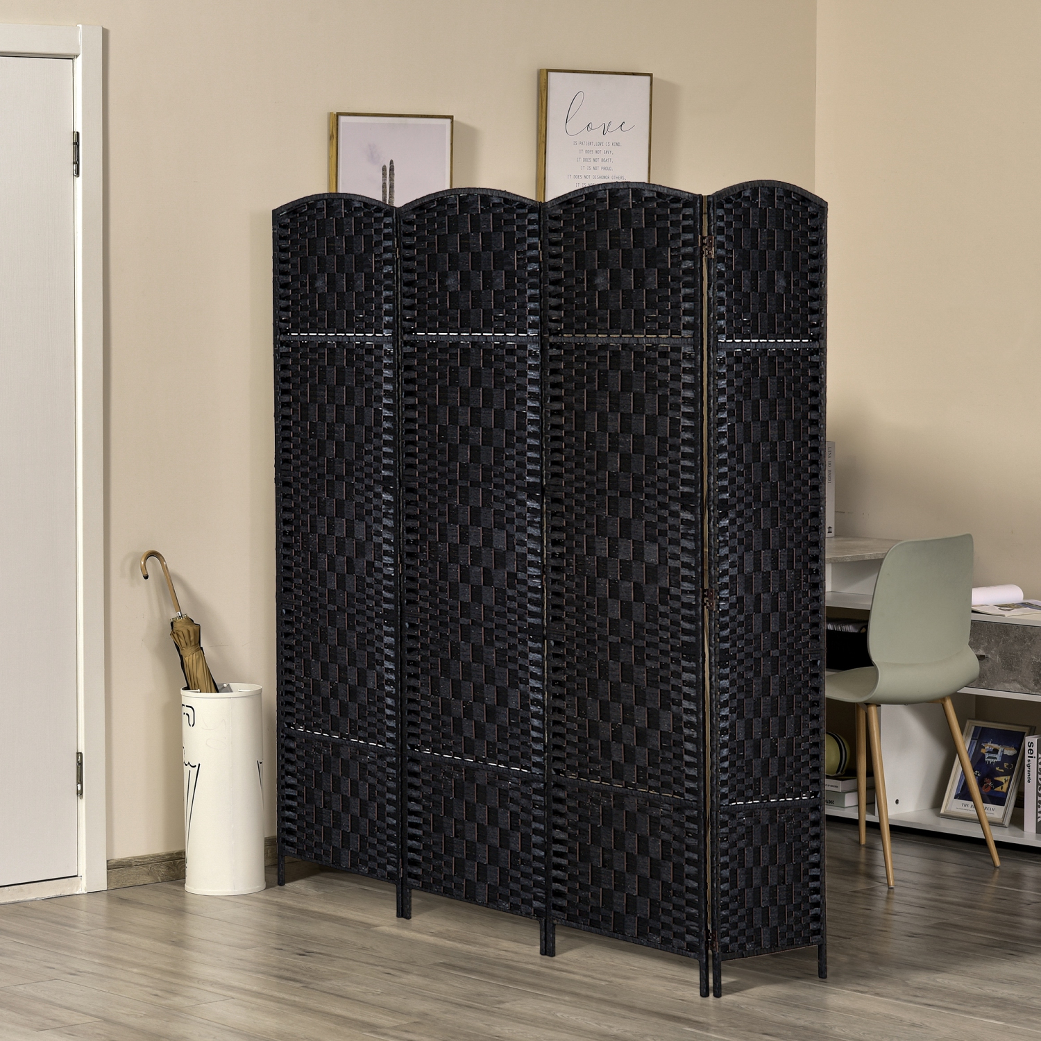 HOMCOM 4 Panels Room Divider, 6 Ft Tall Indoor Portable Folding Privacy Screens, Hand-Woven Double Hinged Freestanding Partition Wall Divider for