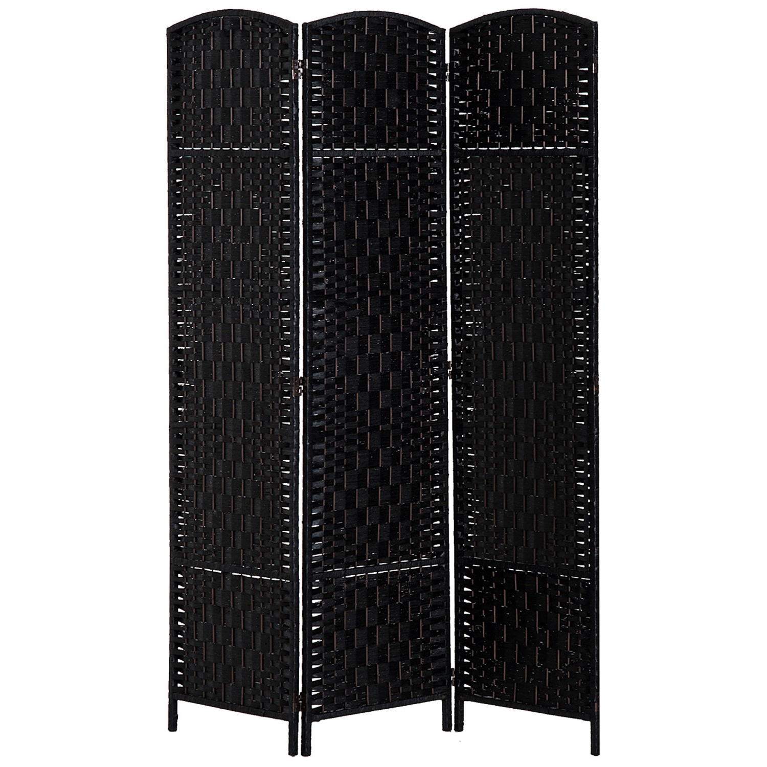 HOMCOM 3 Panels Room Divider, 6 Ft Tall Indoor Portable Folding Privacy Screens, Hand-Woven Double Hinged Freestanding Partition Wall Divider for Home Office, Black