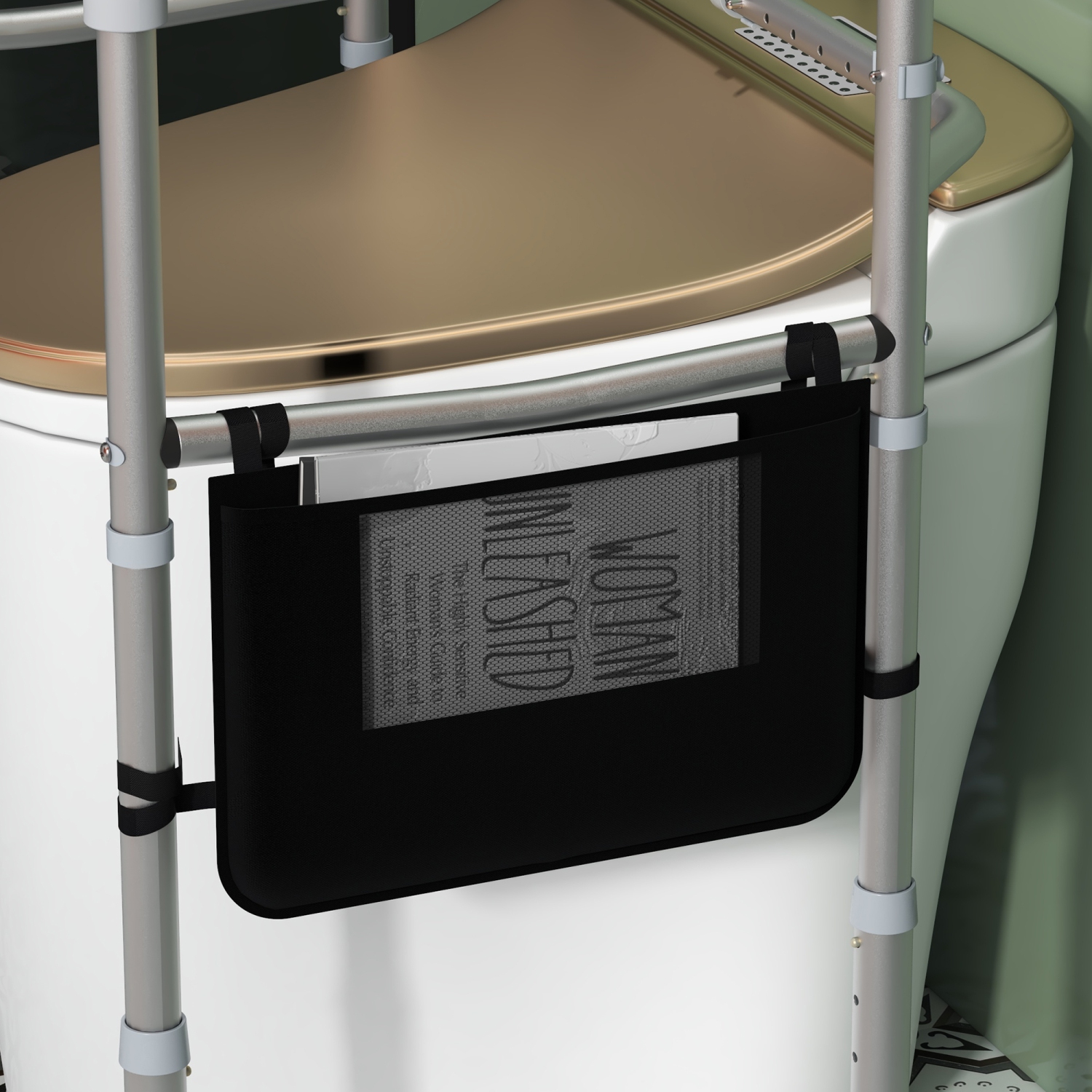 HOMCOM Stand Alone Toilet Safety Frame, Toilet Rails with Adjustable Height Width, 300lb Grab Bar with Suction Cups, Storage, Padded Handles for