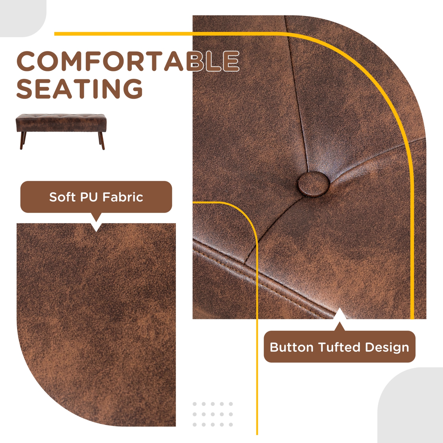 HOMCOM – Banc d'extrémité recouvert de cuir PU, banc d'entrée de chambre de 45&nbsp;po avec capitonnage à boutons et pattes en bois pour la salle à