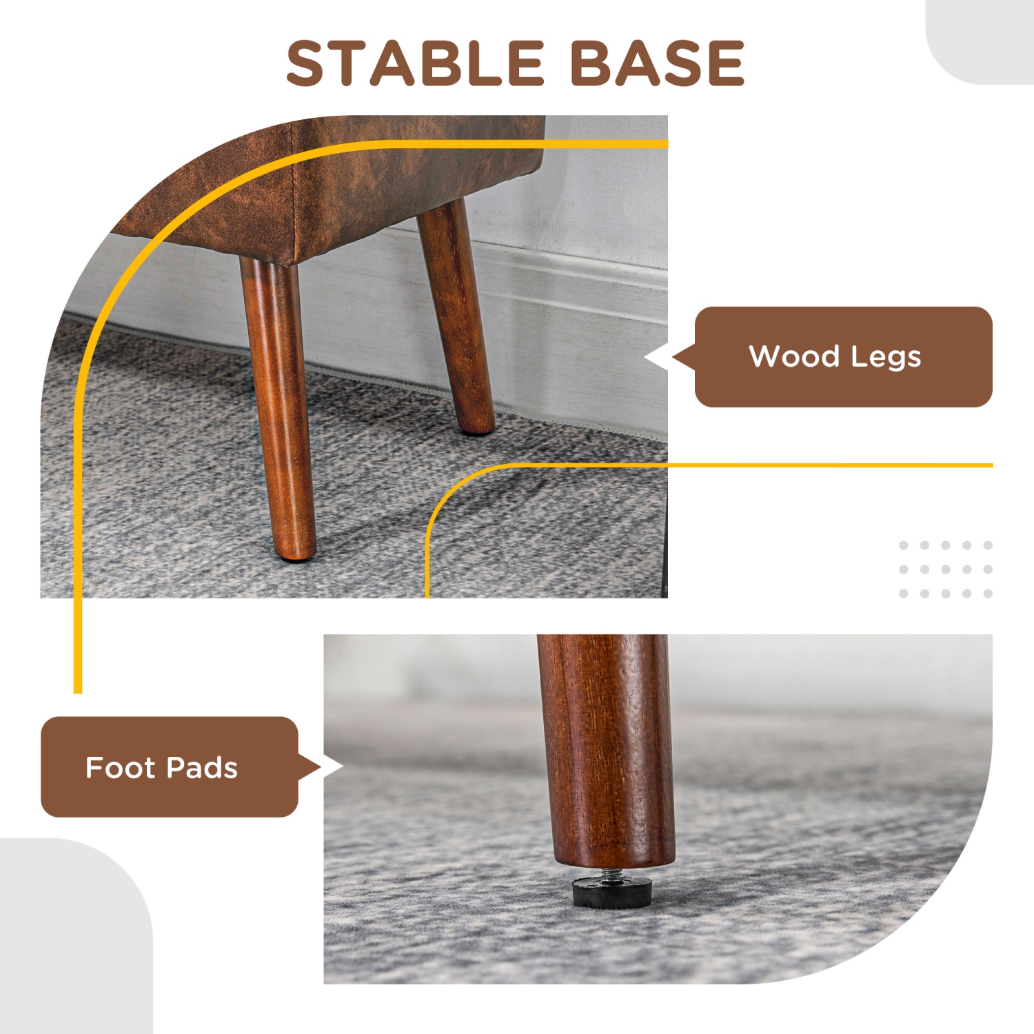 HOMCOM – Banc d'extrémité recouvert de cuir PU, banc d'entrée de chambre de 45&nbsp;po avec capitonnage à boutons et pattes en bois pour la salle à