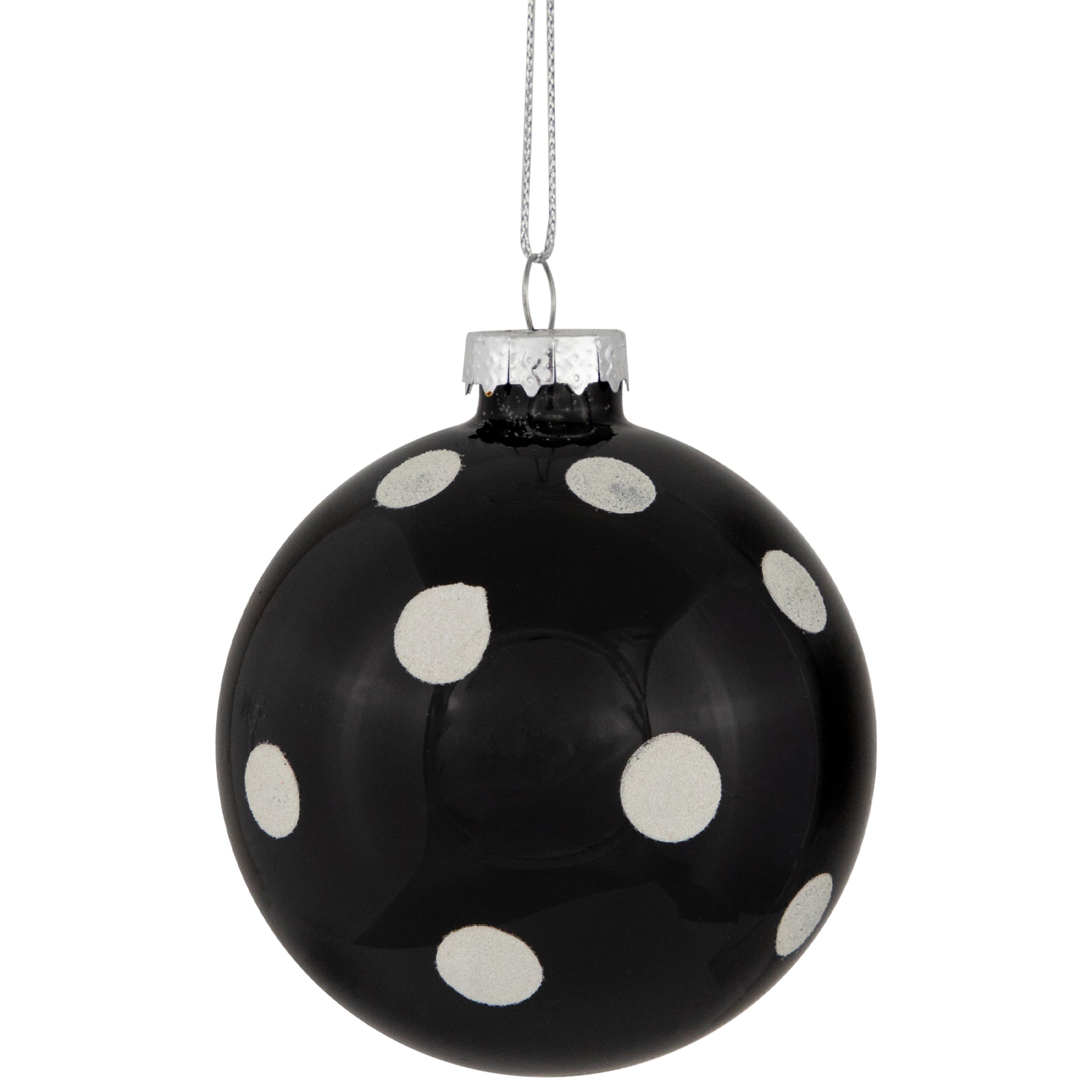 Shiny Finish Polka Dots Christmas Glass Ball Ornaments - 3" - Black and White - Set of 4