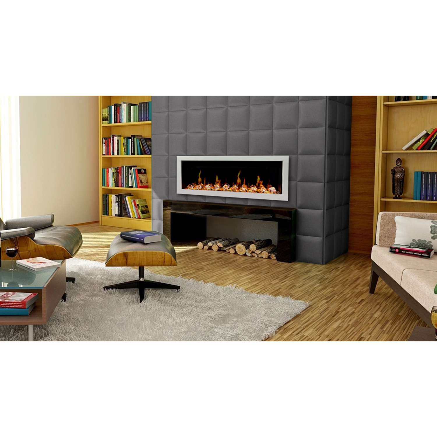 Foyer électrique intelligent de 48 po Gloria II de LiteDeer Homes avec application, crépitements de feu, cristal semblable au diamant, blanc -