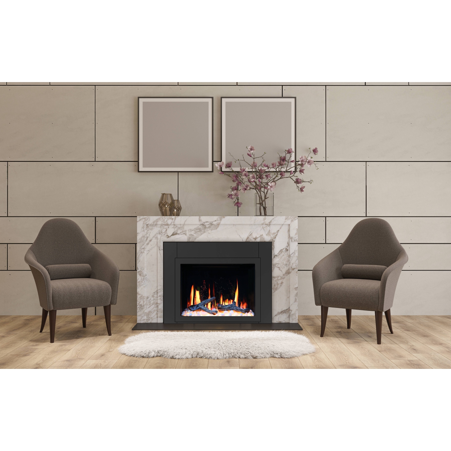 LiteDeer Homes – foyer électrique intelligent LiteStar de 38 po avec application, crépitements de feu, verre ambré réfléchissant, noir - ZEF38VC-A