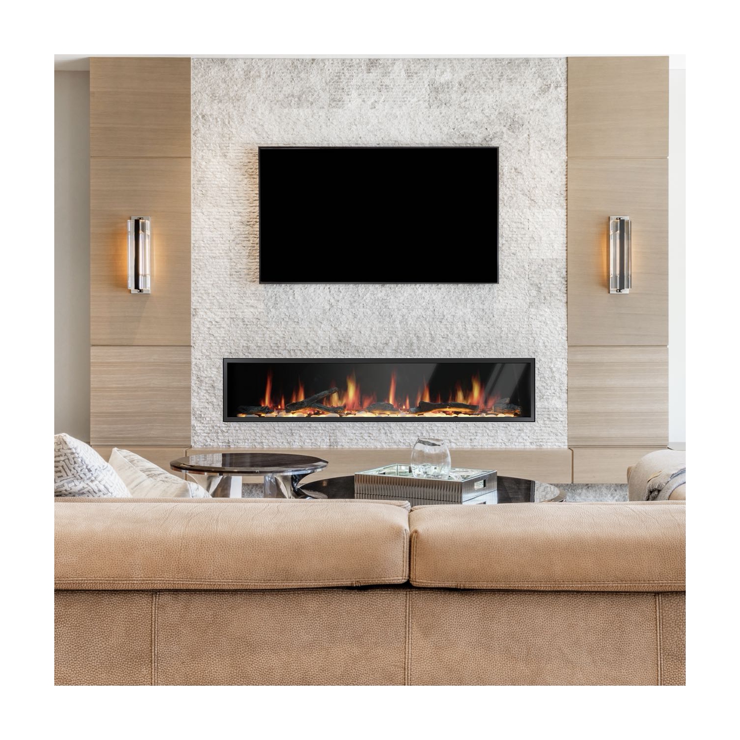 2025 New Litedeer Homes Latitude 75-inch Ultra-Sleek Smart Electric Fireplace, Multi-Flame LED, Driftwood Logs&River Rocks, WiFi/App-Control,