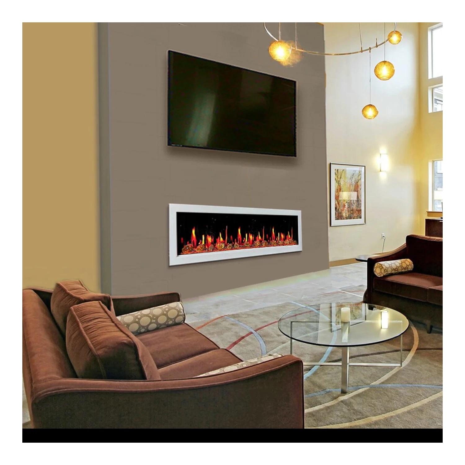 LiteDeer Homes – foyer électrique intelligent Gloira II de 58 po avec application, crépitements de feu, verre ambré réfléchissant, blanc - ZEF58VAW