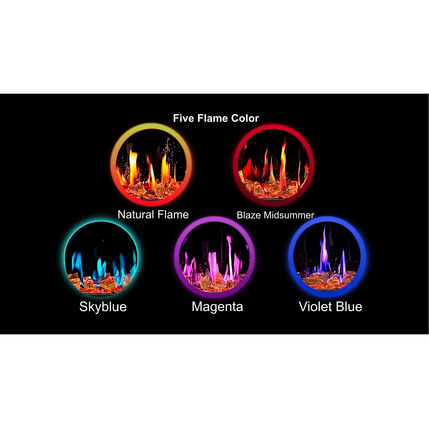 LiteDeer Homes – foyer électrique intelligent LiteStar de 33 po avec application, crépitements de feu, verre ambré réfléchissant, noir –