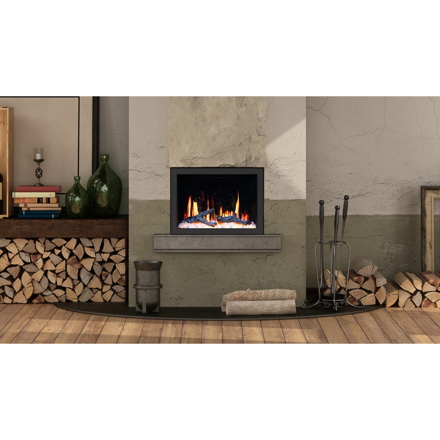 LiteDeer Homes – foyer électrique intelligent LiteStar de 33 po avec application, crépitements de feu, noir – ZEF38VC-33