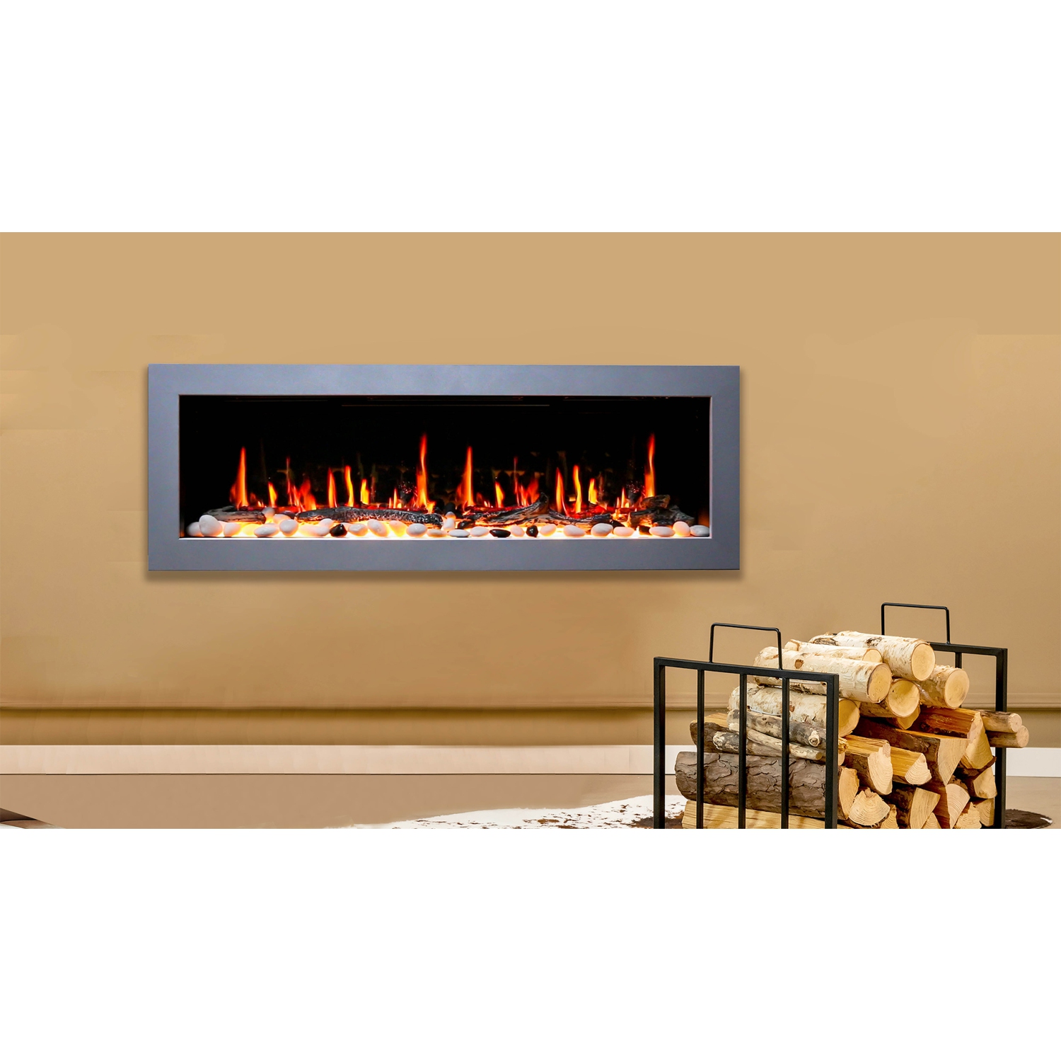 LiteDeer Homes – foyer électrique intelligent Gloira II de 68 po avec application, crépitements de feu, blanc - ZEF68XW