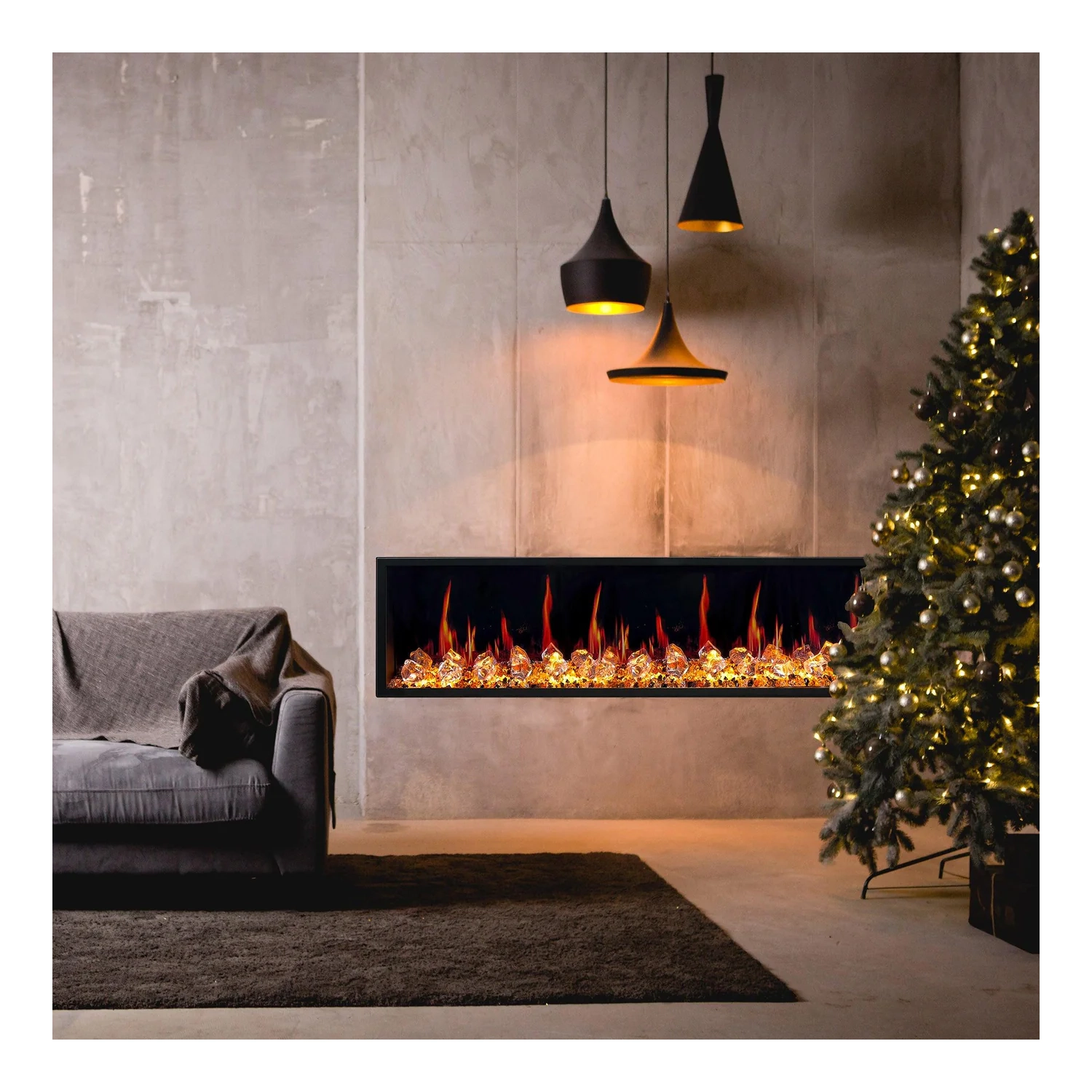 Foyer électrique intelligent encastrable de 75 po Latitude de LiteDeer Homes avec Wi-Fi, application de foyer, 5 flamme unique -ZEF75VA