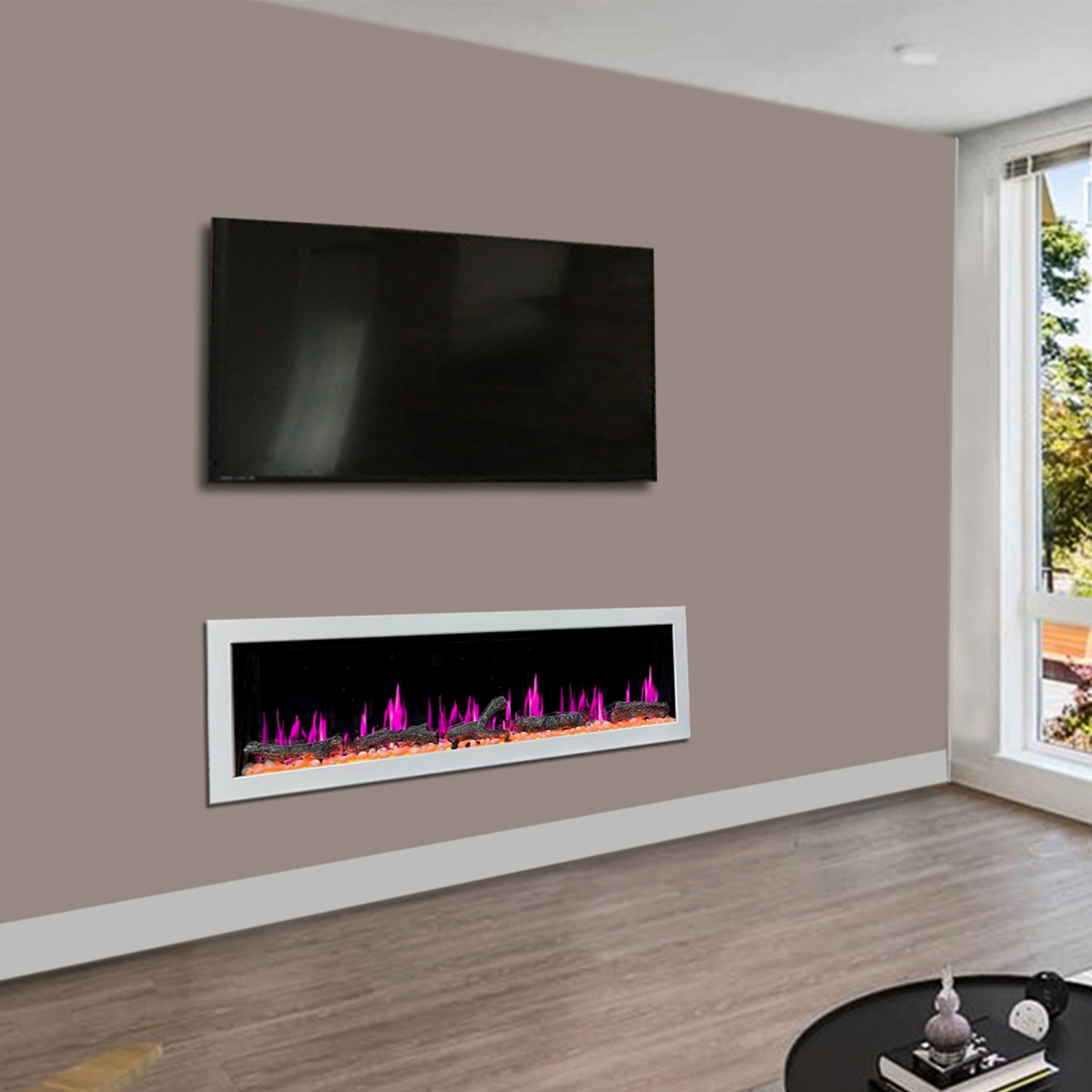 LiteDeer Homes – foyer électrique intelligent Gloira II de 78 po avec application, crépitements de feu, blanc - ZEF78VW