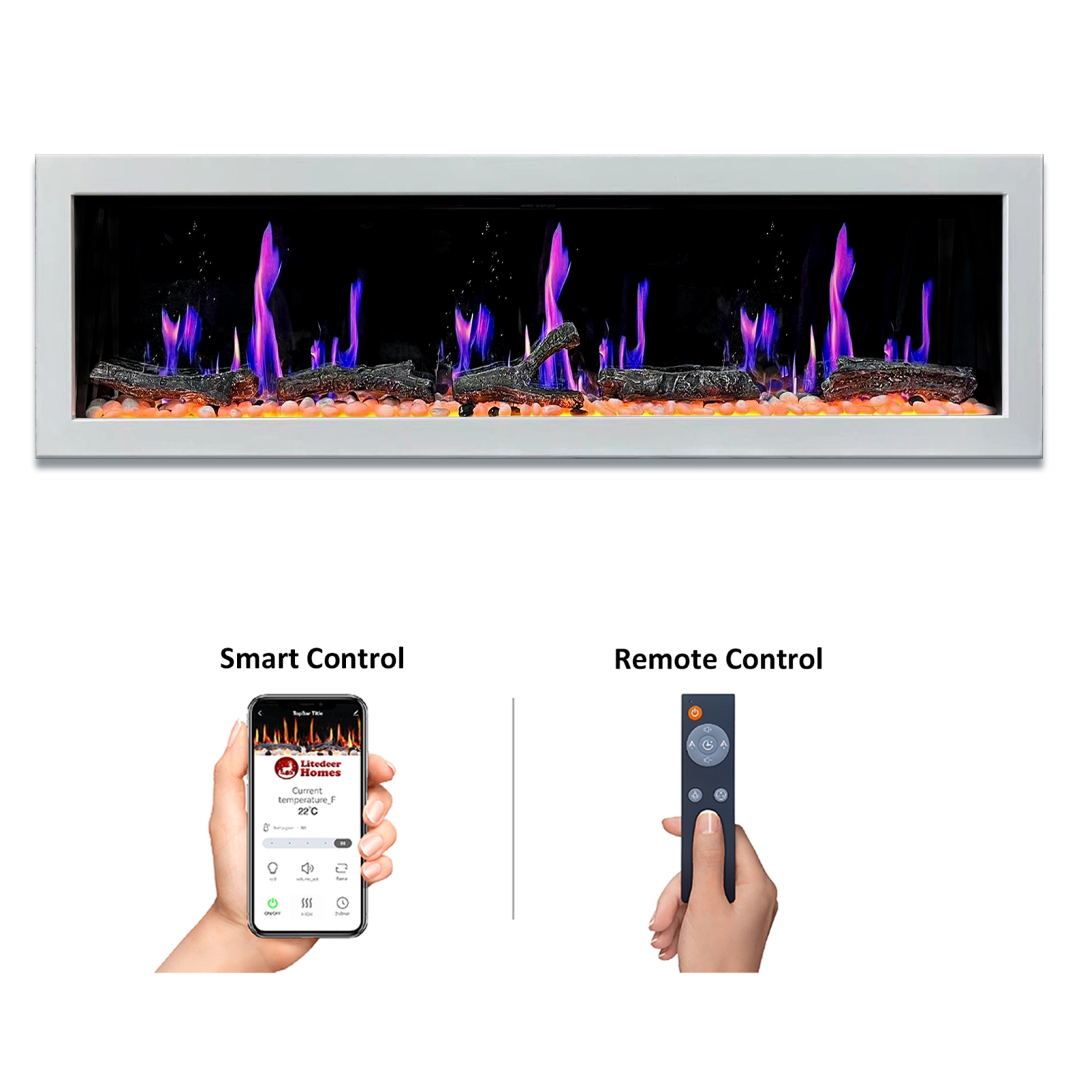 LiteDeer Homes – foyer électrique intelligent Gloira II de 78 po avec application, crépitements de feu, blanc - ZEF78VW