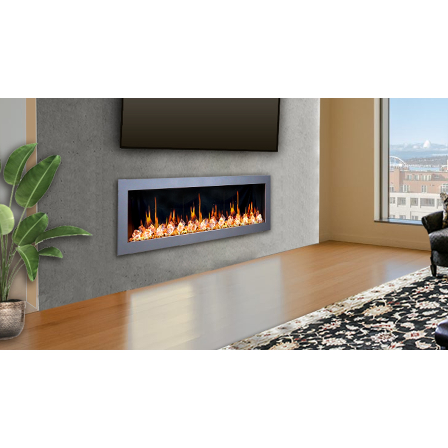 Foyer électrique intelligent de 58 po Gloria II de LiteDeer Homes avec application, crépitements de feu, cristal semblable au diamant, blanc -