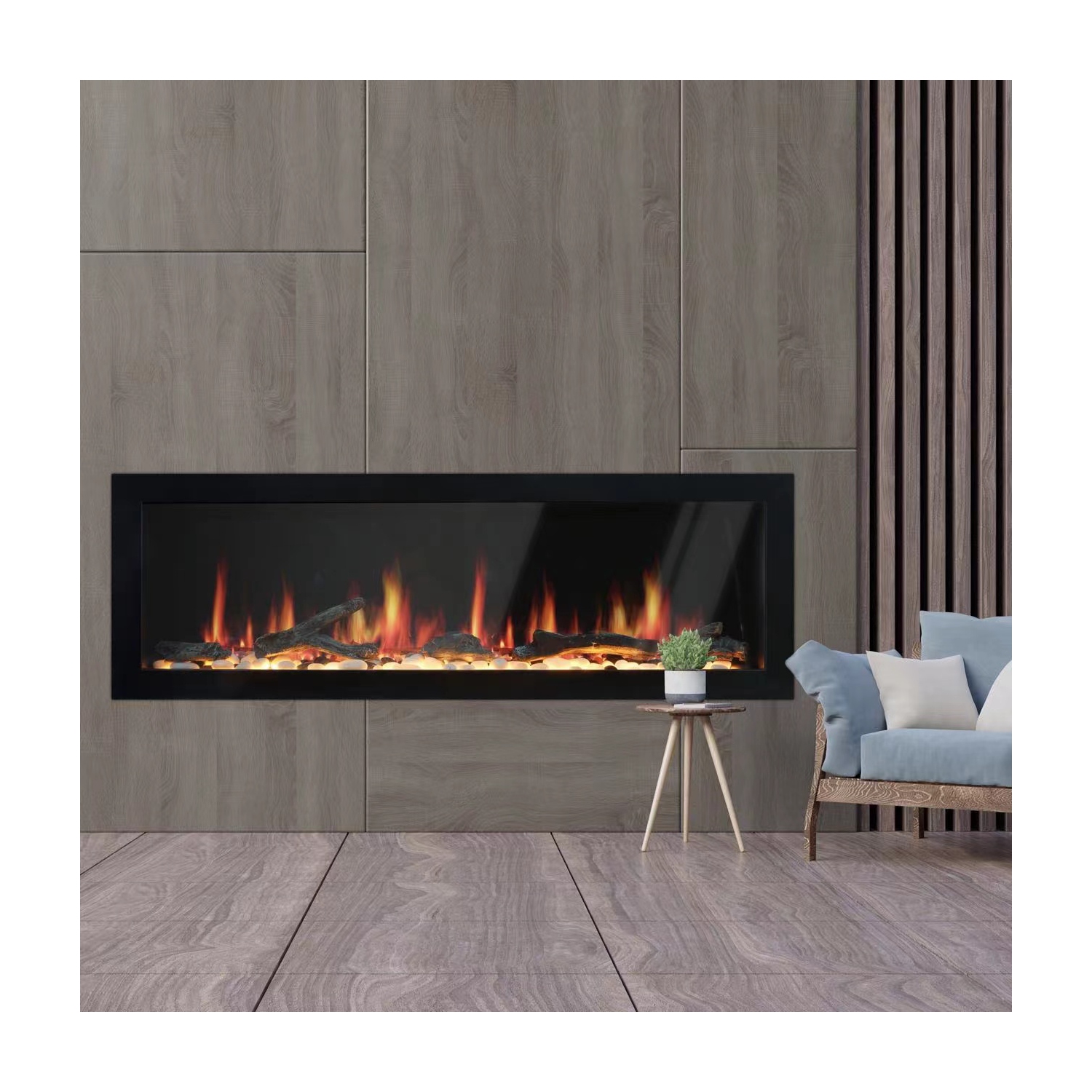 2025 Nouveau foyer électrique intelligent mural 48&nbsp;po Homes Latitude II de Litedeer avec application, sons crépitants, bûches en bois flotté et