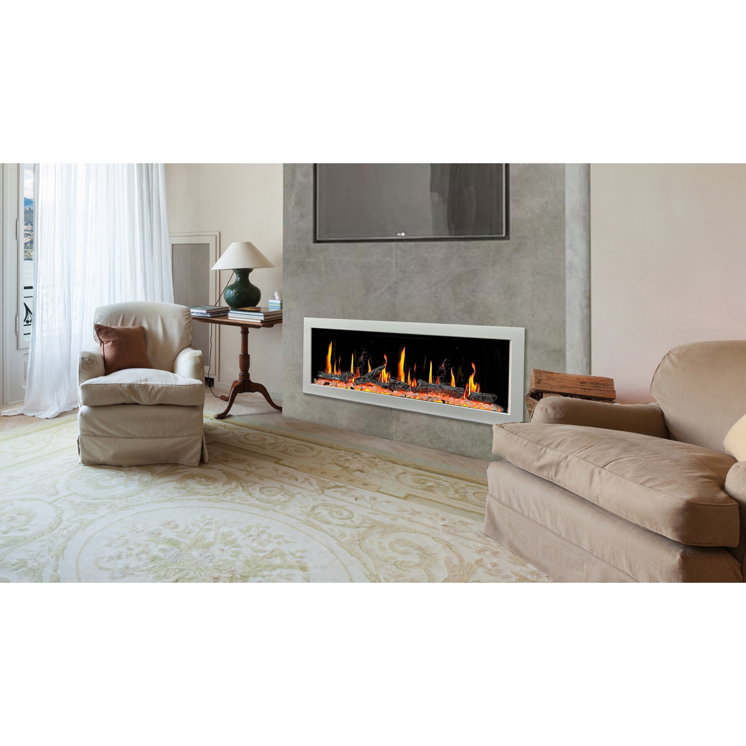 LiteDeer Homes – foyer électrique intelligent Gloira II de 58 po avec application, crépitements de feu, blanc - ZEF58VW