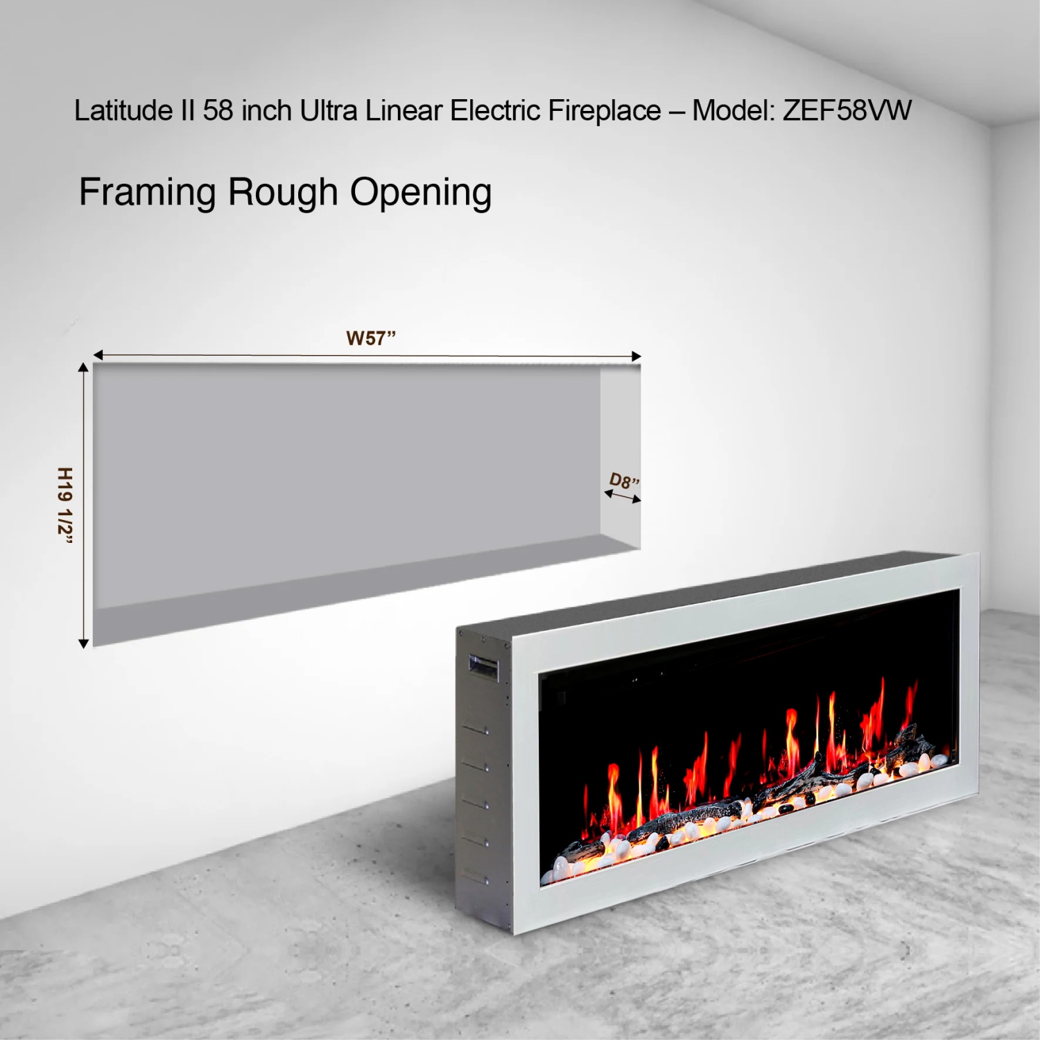 LiteDeer Homes – foyer électrique intelligent Gloira II de 58 po avec application, crépitements de feu, blanc - ZEF58VW