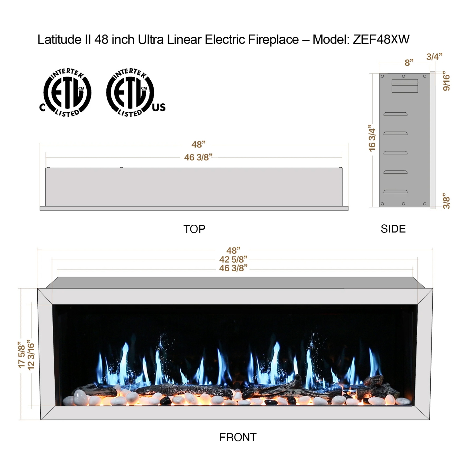 LiteDeer Homes – foyer électrique intelligent Gloira II de 48 po avec application, crépitements de feu, blanc - ZEF48XW