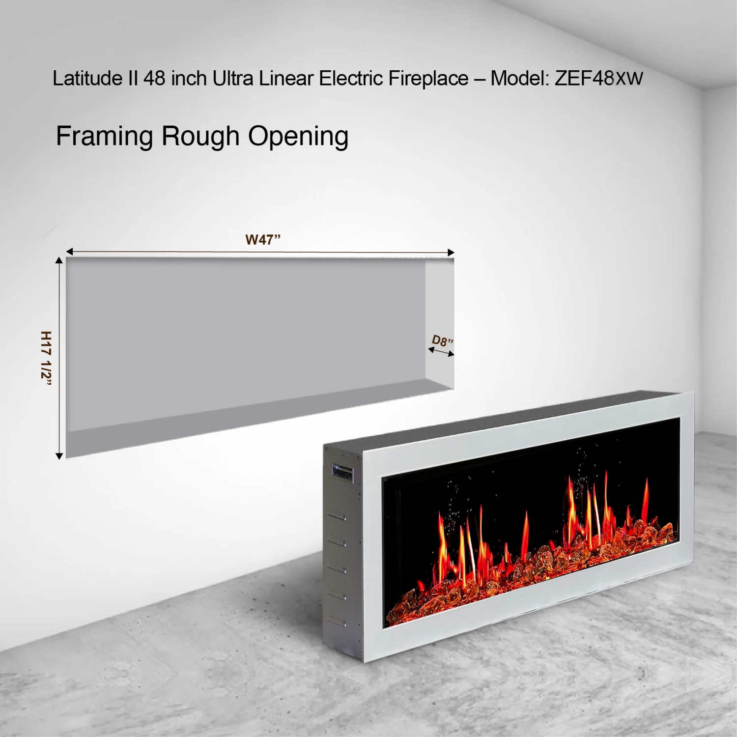 LiteDeer Homes – foyer électrique intelligent Gloira II de 48 po avec application, crépitements de feu, blanc - ZEF48XW