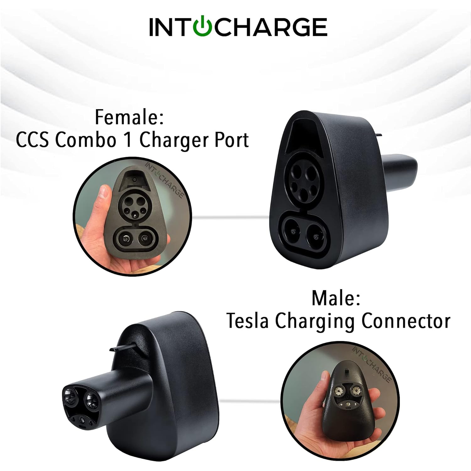 IntoCharge CCS Combo 1 to Tesla Charging Adapter for DC Fast Charging | 250kW Power / 500 Amp / 50V DC | Optimal Fit | Easy Setup | Black |