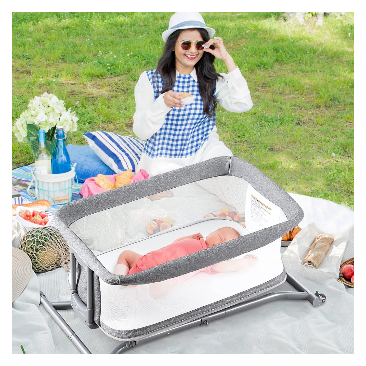 Borncerella bassinets model b 2 in 1 for newborn baby, gray