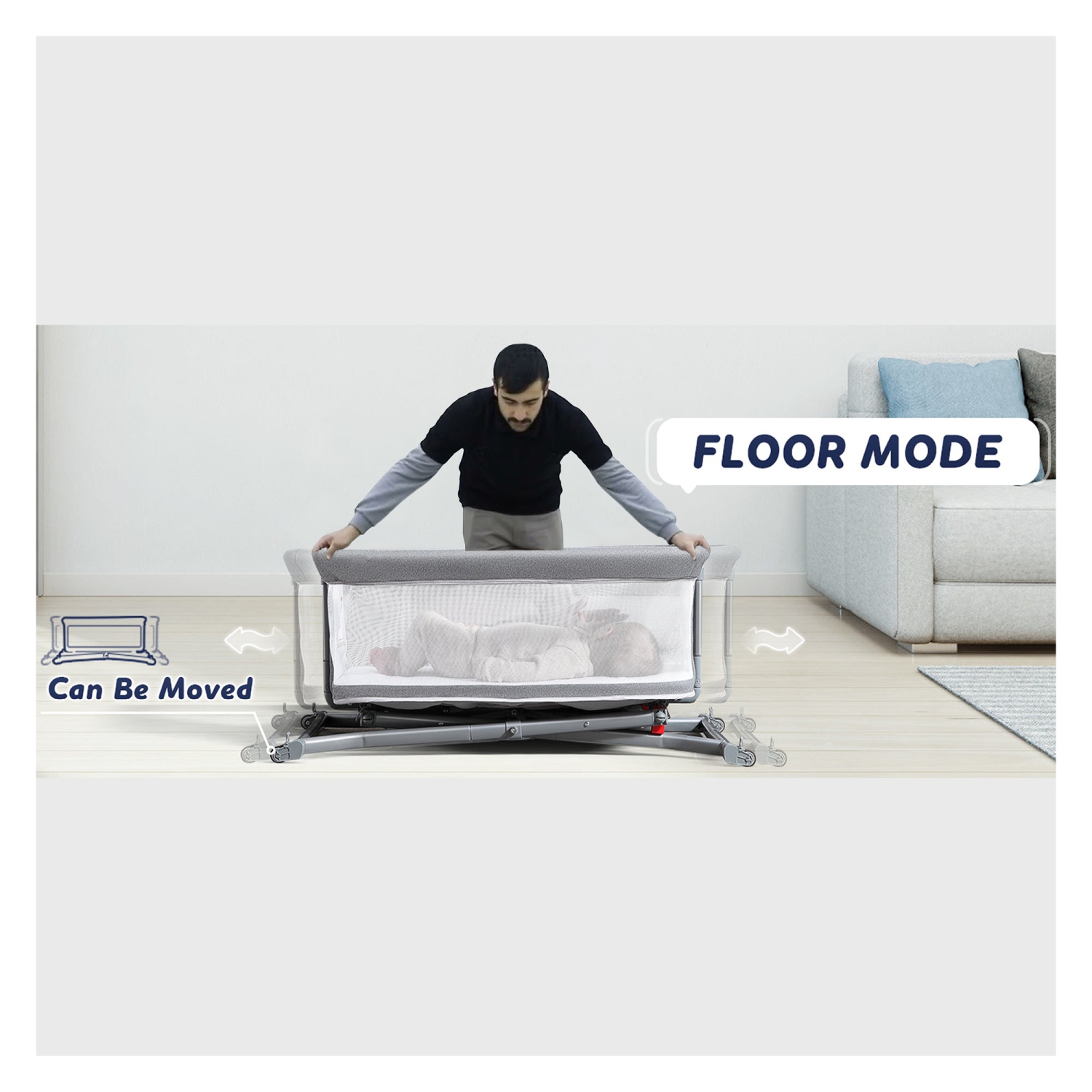 Borncerella bassinets model b 2 in 1 for newborn baby, gray