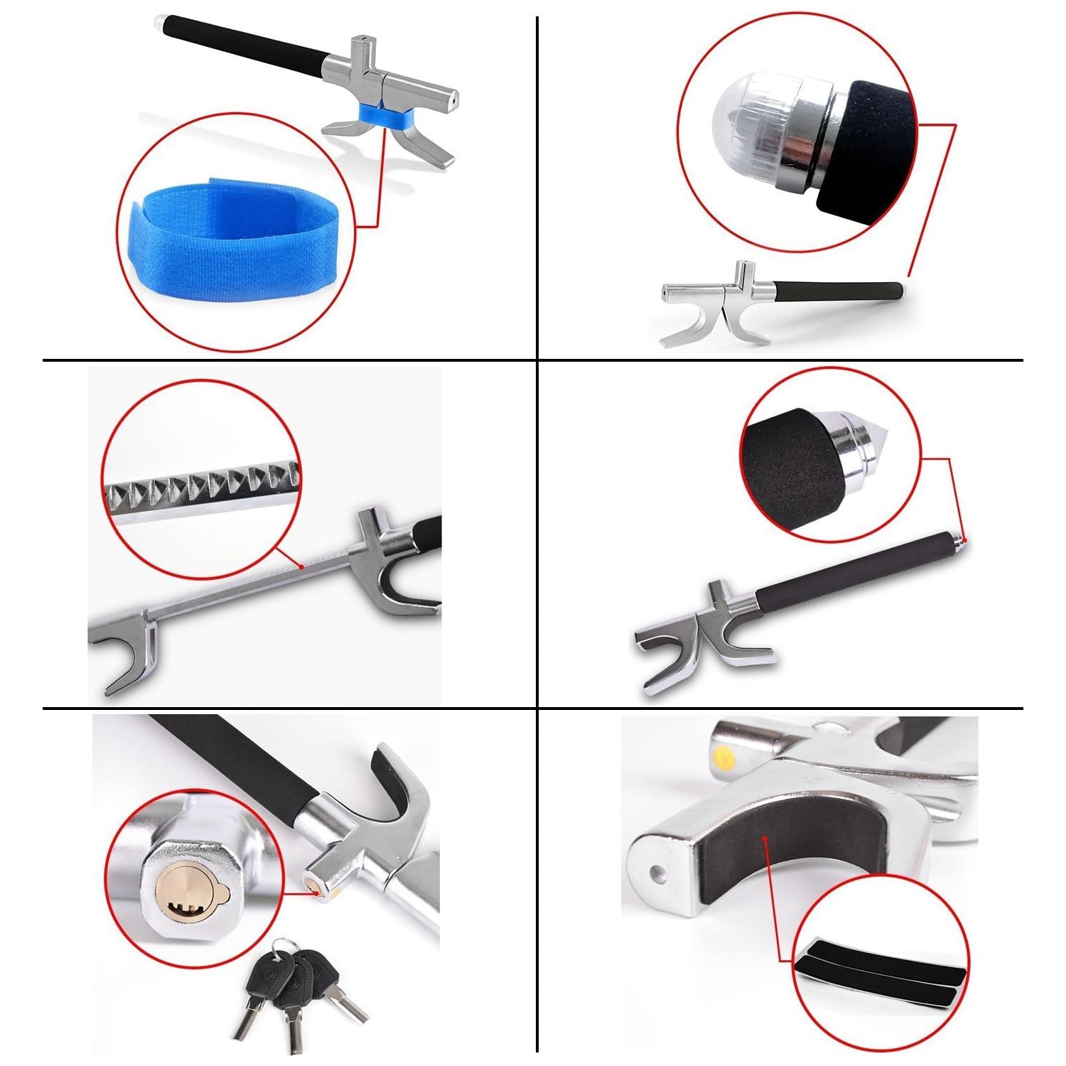 Steering Wheel Lock for Cars,Wheel Lock,Vehicle Anti-Theft Lock,Adjustable Length Clamp Double Hook Universal Fit Emergency Hammer Window Breaker